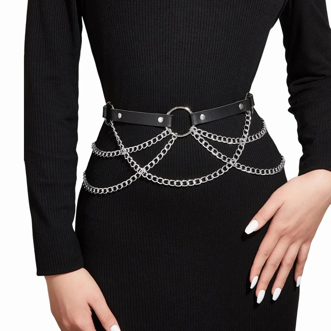 Punk Cadenas para Cntura y Cuerpo de Estilo Gótico Punk Cuero Cintura Cadena Cinturón Gótico Rave Cintura Cadena Arnés Club Nocturno Cuerpo Cadena Joyería