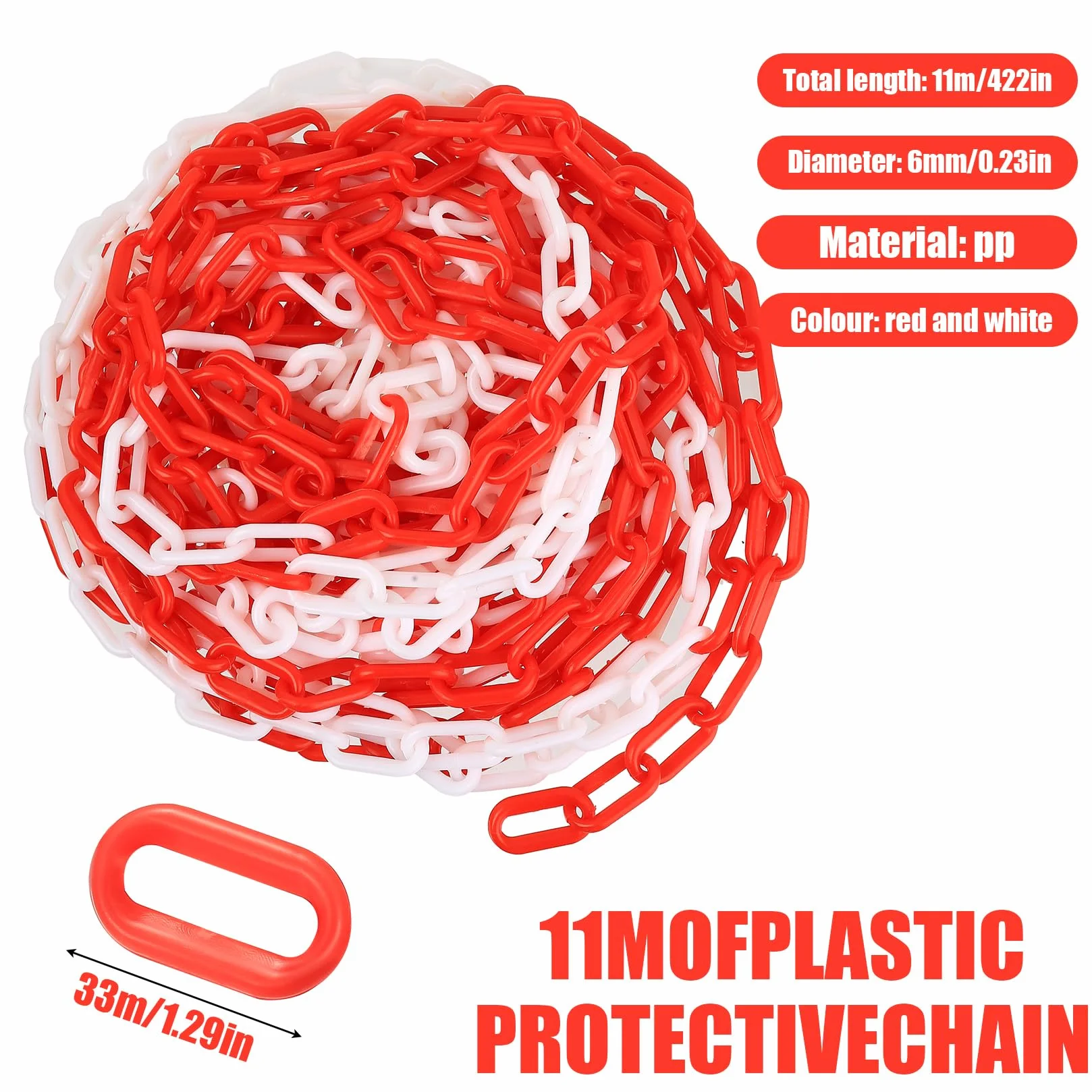 Cadenas de Plástico Rojo y Blanco 11 m x 6 mm para Barrera de Estacionamiento
