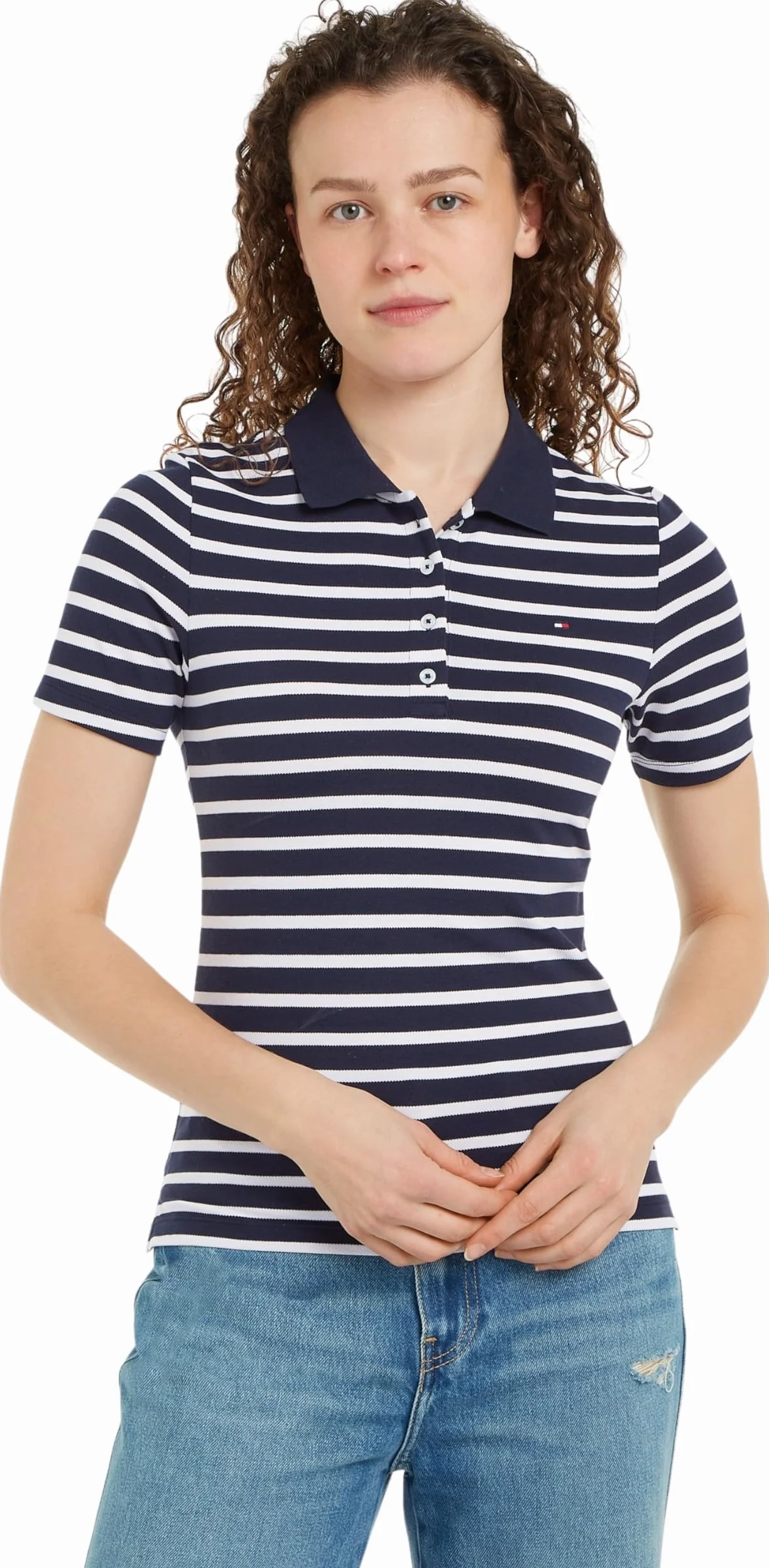 Tommy Hilfiger Polo de Manga Corta Mujer Stripe Slim Fit