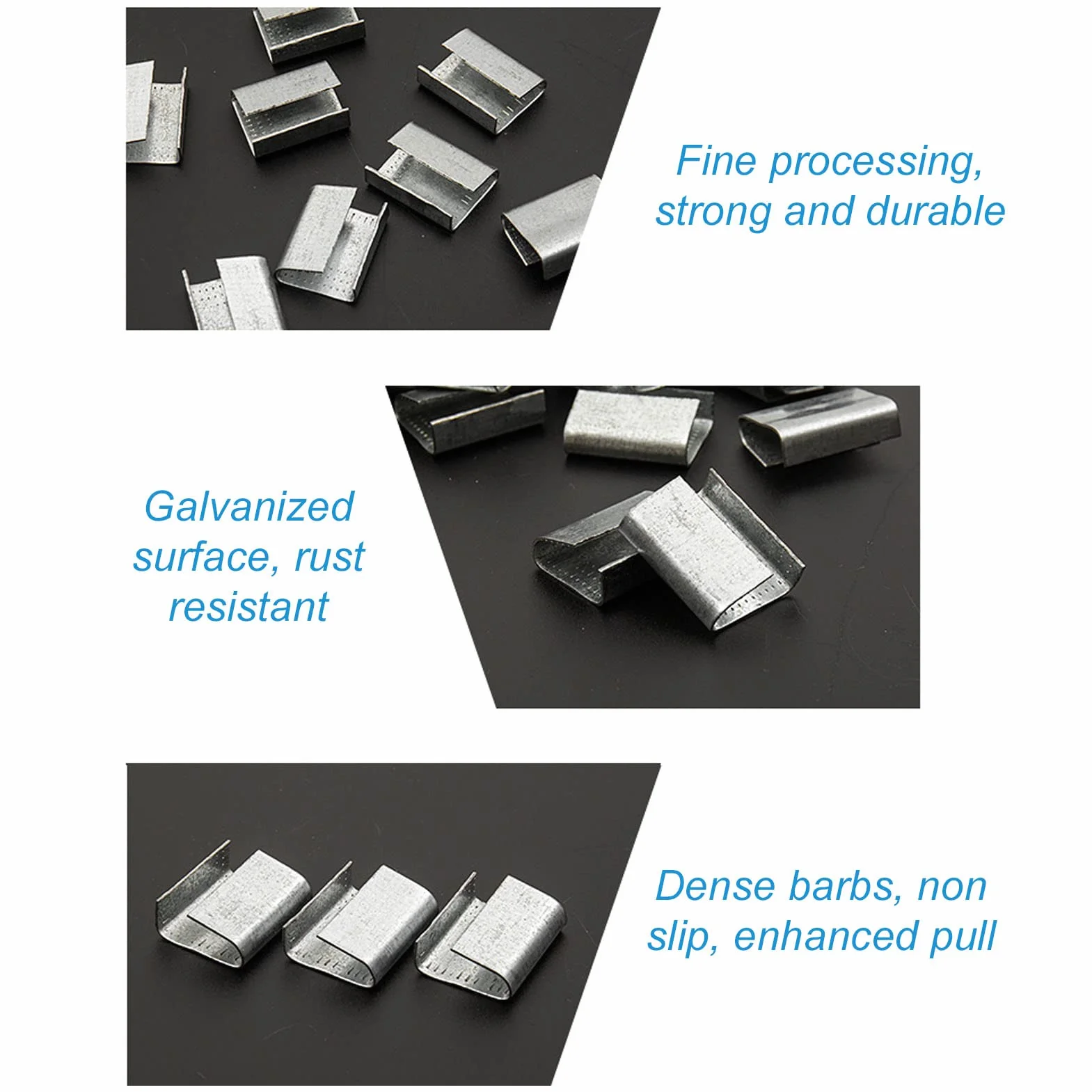 Sellos abiertos para fleje de acero galvanizado 16 mm PET Hebilla de fleje de metal