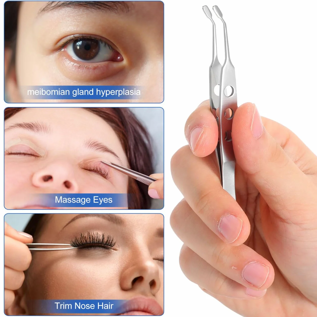 OSALADI Pinzas De Masaje De Párpado De Acero Inoxidable Profesional Herramientas Para Ojos Secos