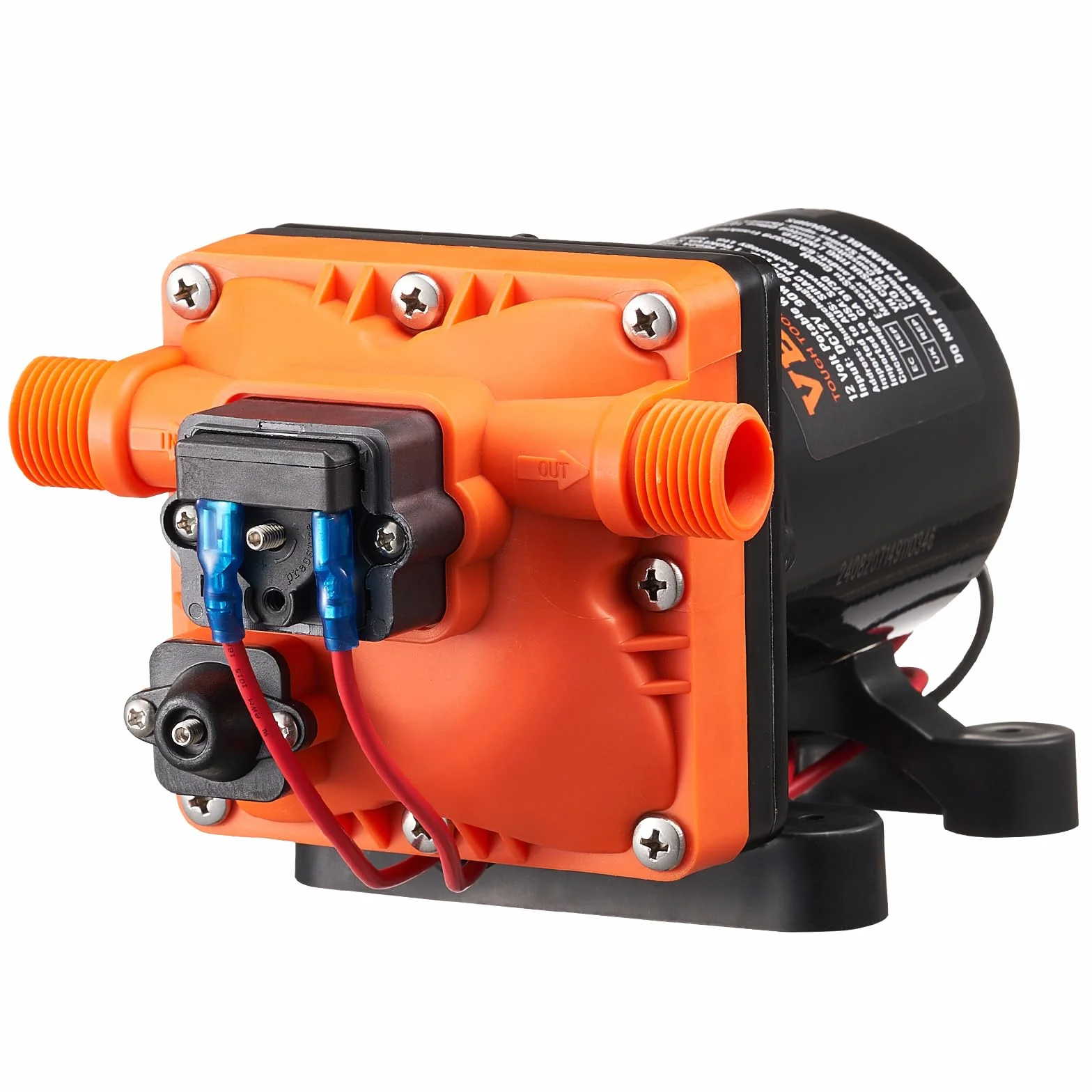 VEVOR Bomba de Diafragma 12 V 11,36 L/min 4 Cámaras 40-100 PSI 55 PSI Puerto MNPT 12,7mm