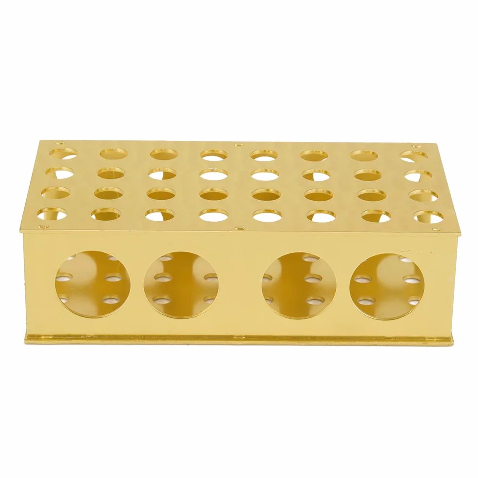 Soporte para tubos de ensayo de aluminio dorado 8x12, 3x18, 30 mm diámetro del orificio