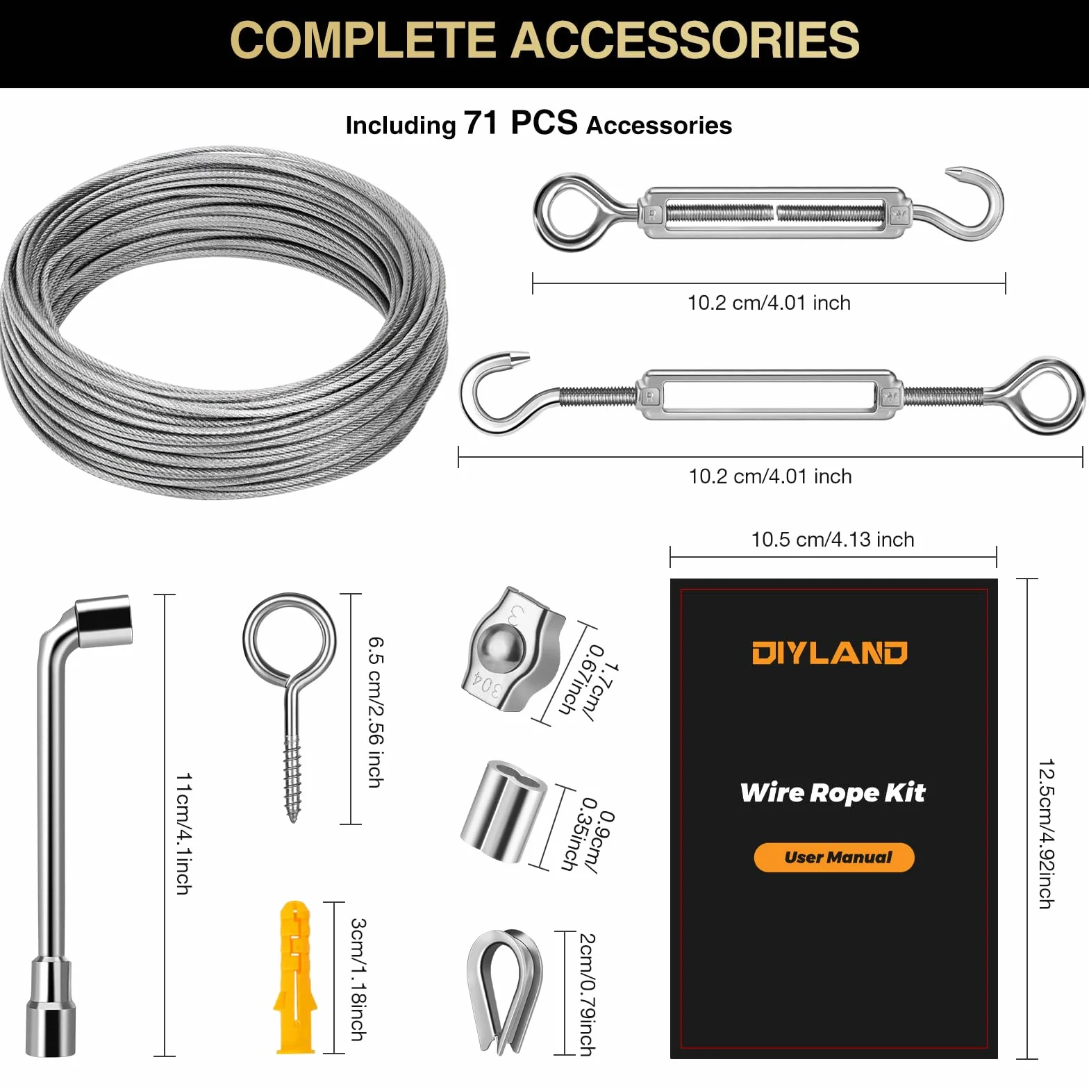 Cable de Cuerda de Acero Inoxidable 35m/2mm, M4 Tensores de Alambre Kit para Jardín Enrejado