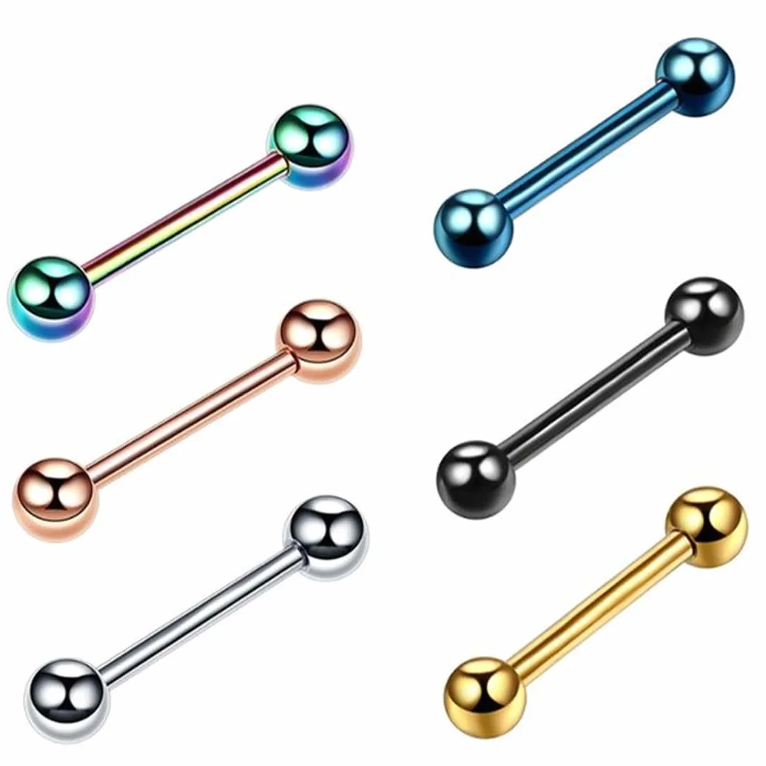 GXGM 6 Piezas Piercing Lingua Acero Quirúrgico 14mm Barbell Piercing Pezón Mujer Hombre