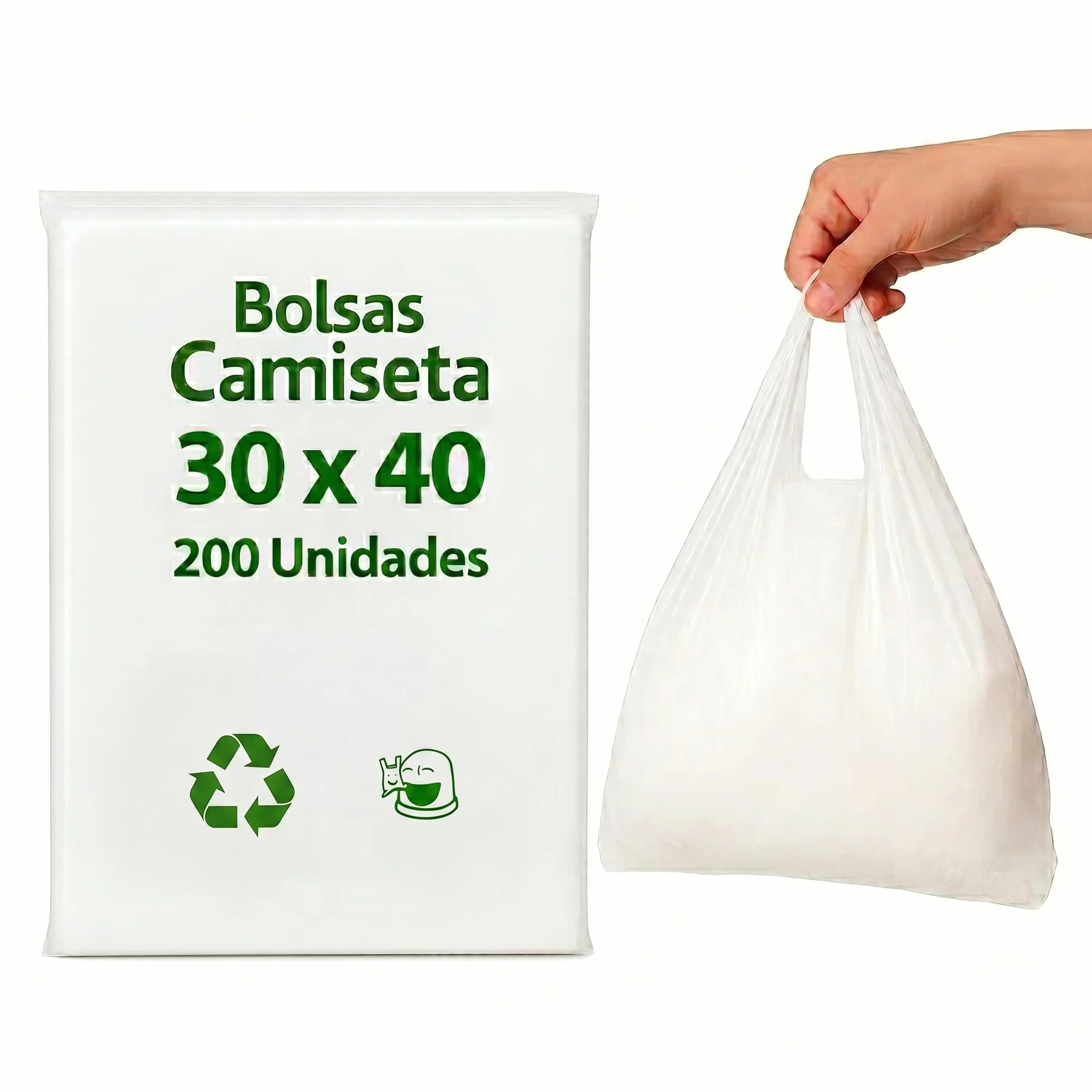 Bolsas Plastico con Asas 200 Unidades 30x40 cm Tipo Camiseta