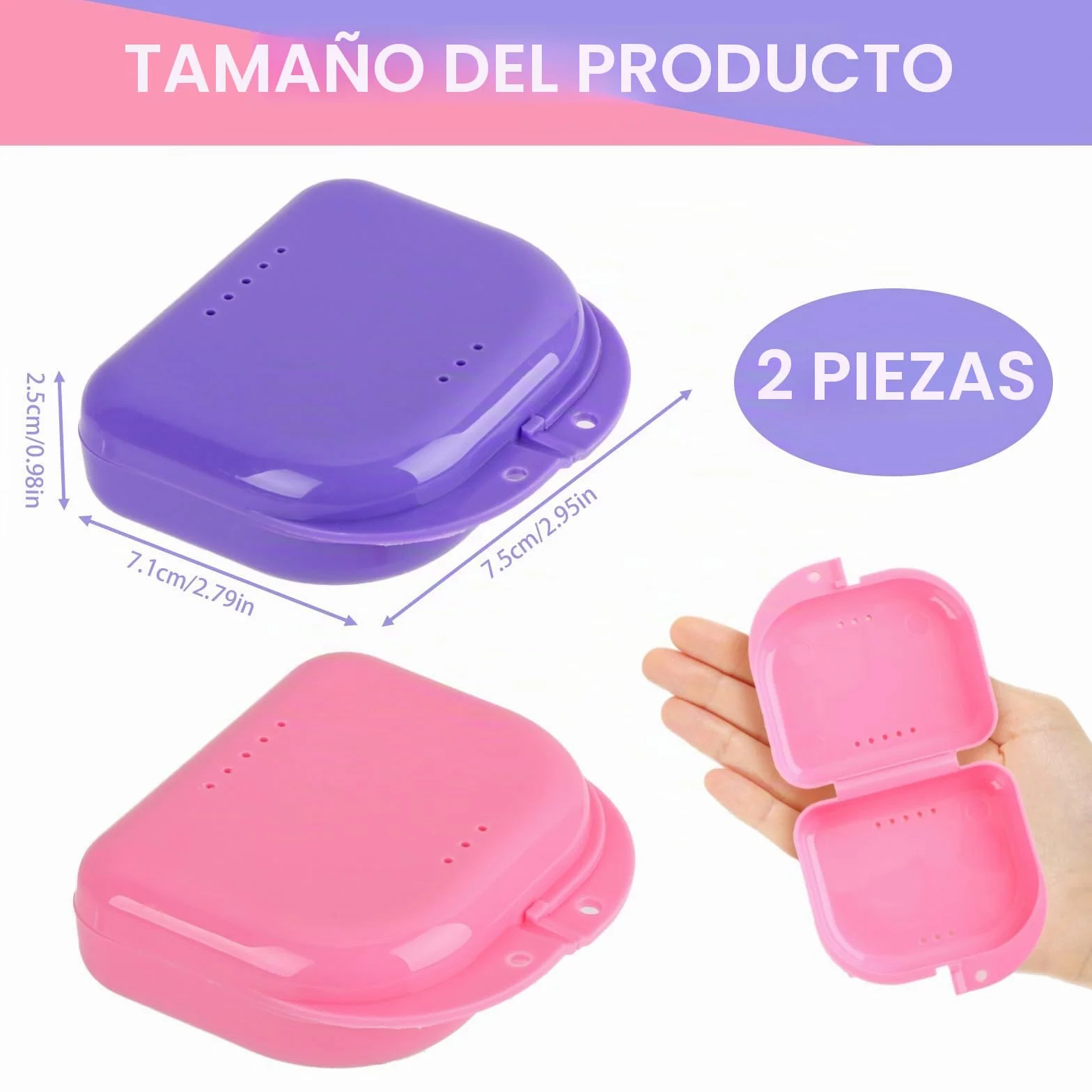 Caja Ortodoncia Dental Funda Ferula Aparato con Agujeros de Ventilación 2 Piezas
