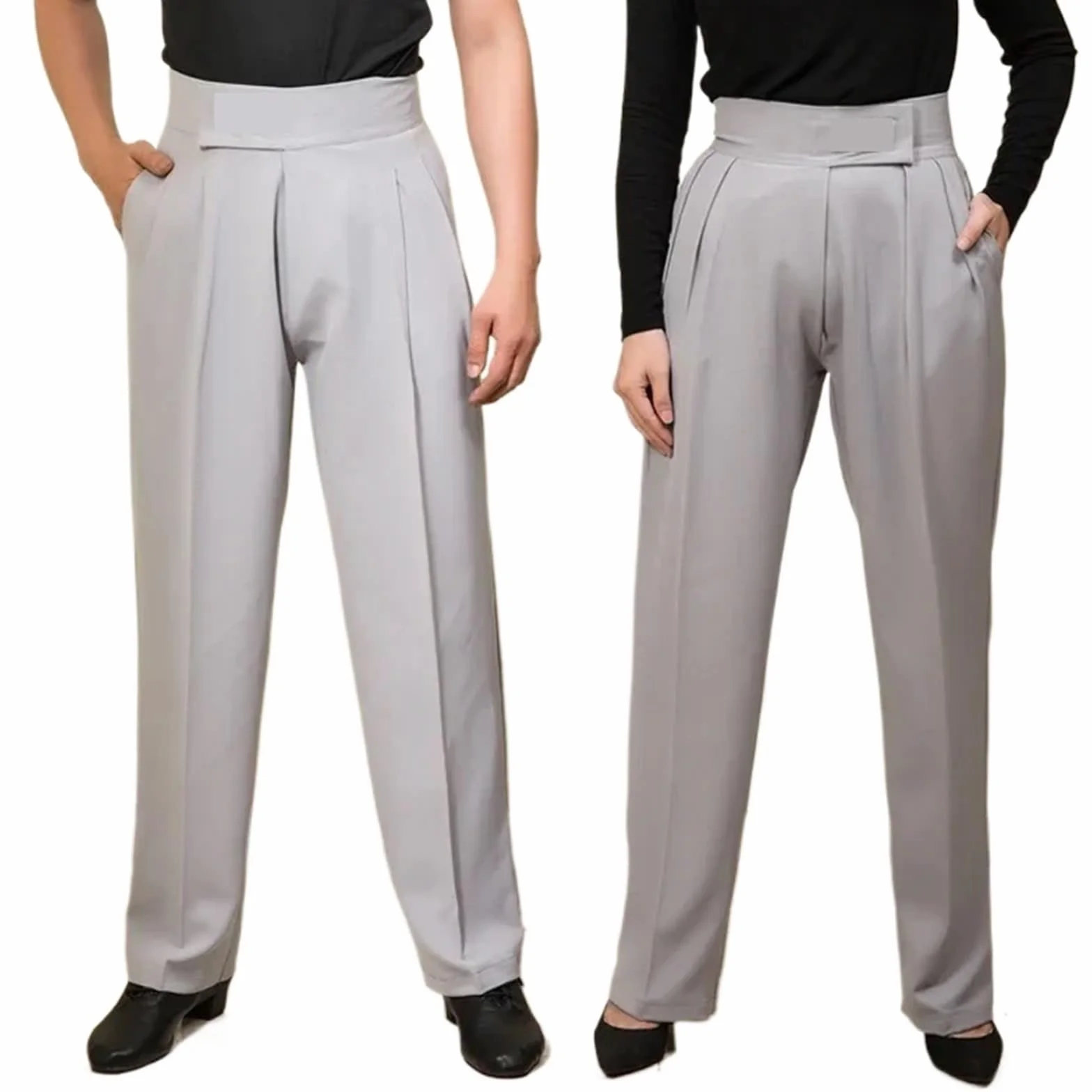 Pantalones De Baile Latino Para Hombre Pantalones de baile latino for hombre y mujer, for adultos, baile de salón, competición, cintura alta, color negro, for chachachá, salsa y vals.(Grey,31(Waist 80
