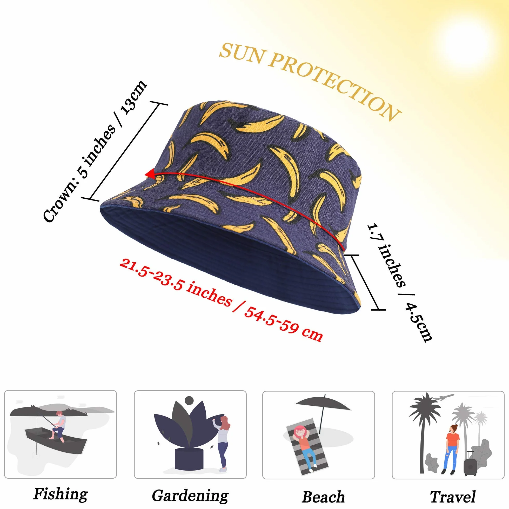 ZLYC Sombrero de Pesca para Mujer, Sombrero de Pescador de Verano, Sombrero de Frutas, Sombrero de Sol, Sombrero de Pesca