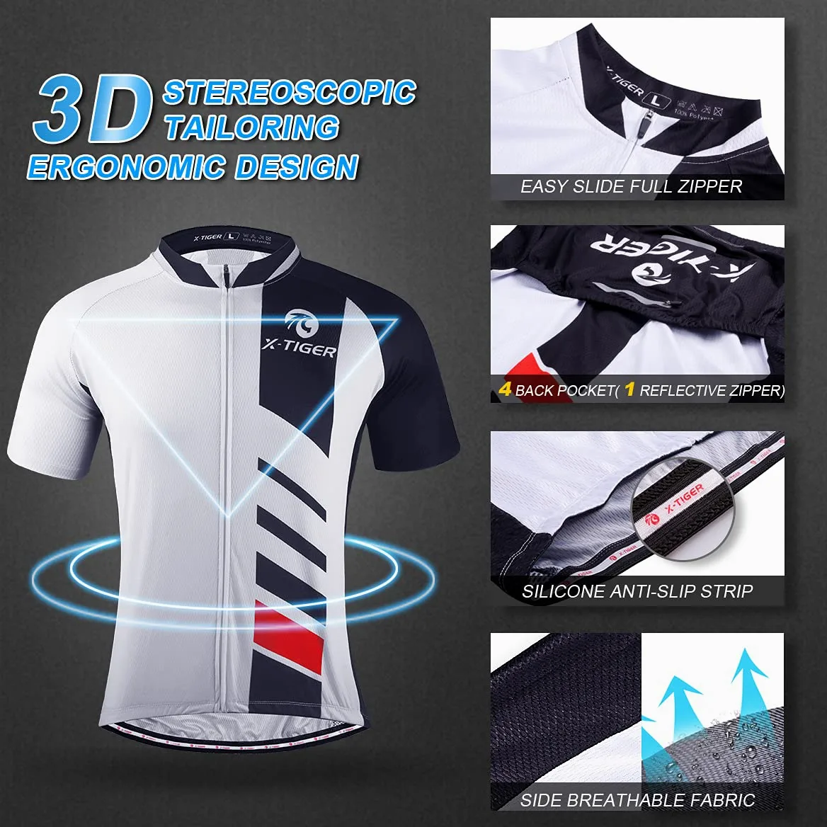 X-TIGER Hombres de Bicicleta con 5D Gel Acolchado MTB Ciclismo Maillots Tirantes Culotte Pantalones Cortos Culotes