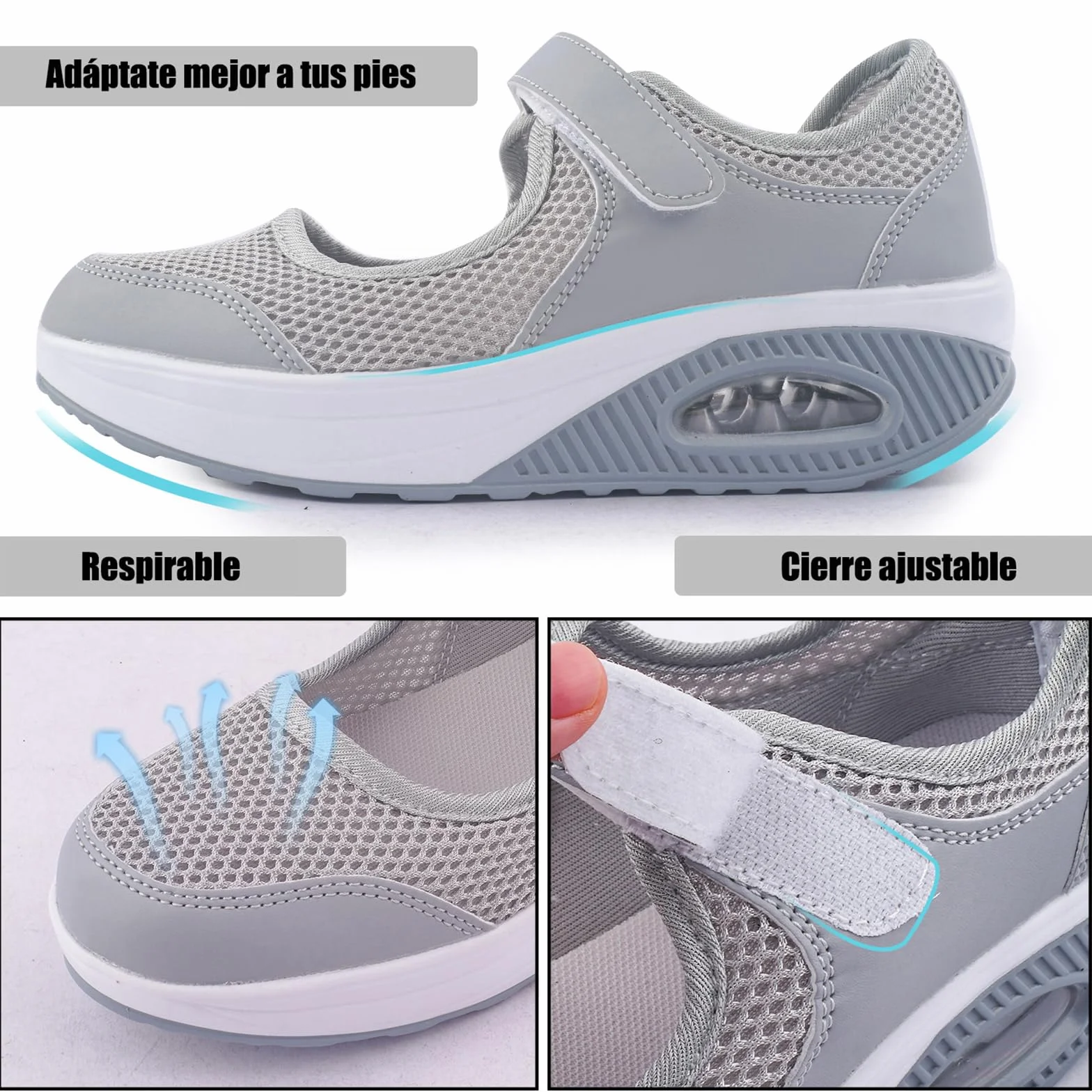 Git-up Zapatos Cómodos para Caminar para Mujeres con Correa Ajustable, Zapatos de Enfermería Casuales de Malla Transpirable Zapatillas Ligeras de Cojín de Aire 1922