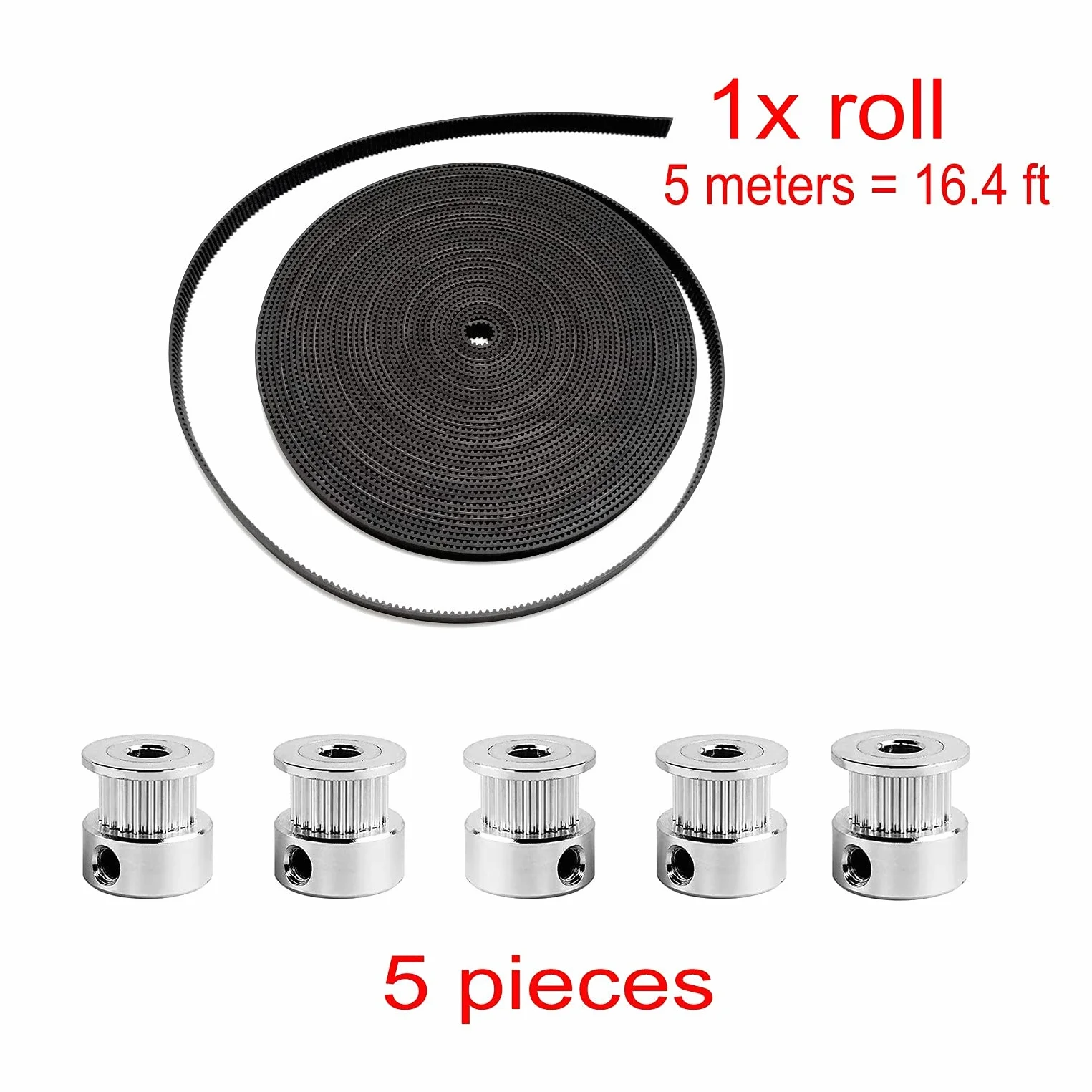 Correa de distribución GT2 6mm x 5m con polea 16 dientes 5mm para impresora 3D
