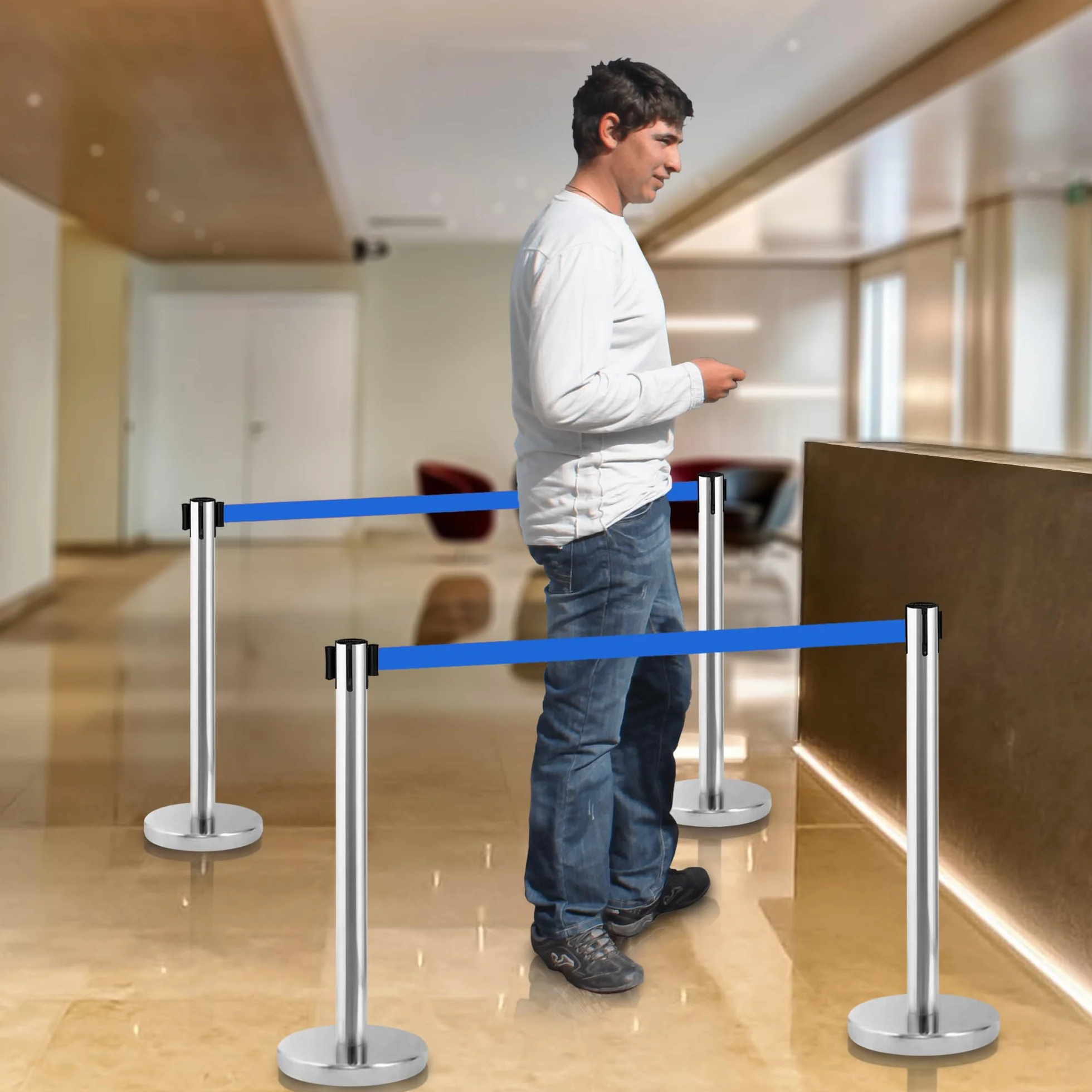 Poste Separador Cinta Extensible 3 metros (2uds) Barrera Delimitadora Prohibido el Paso