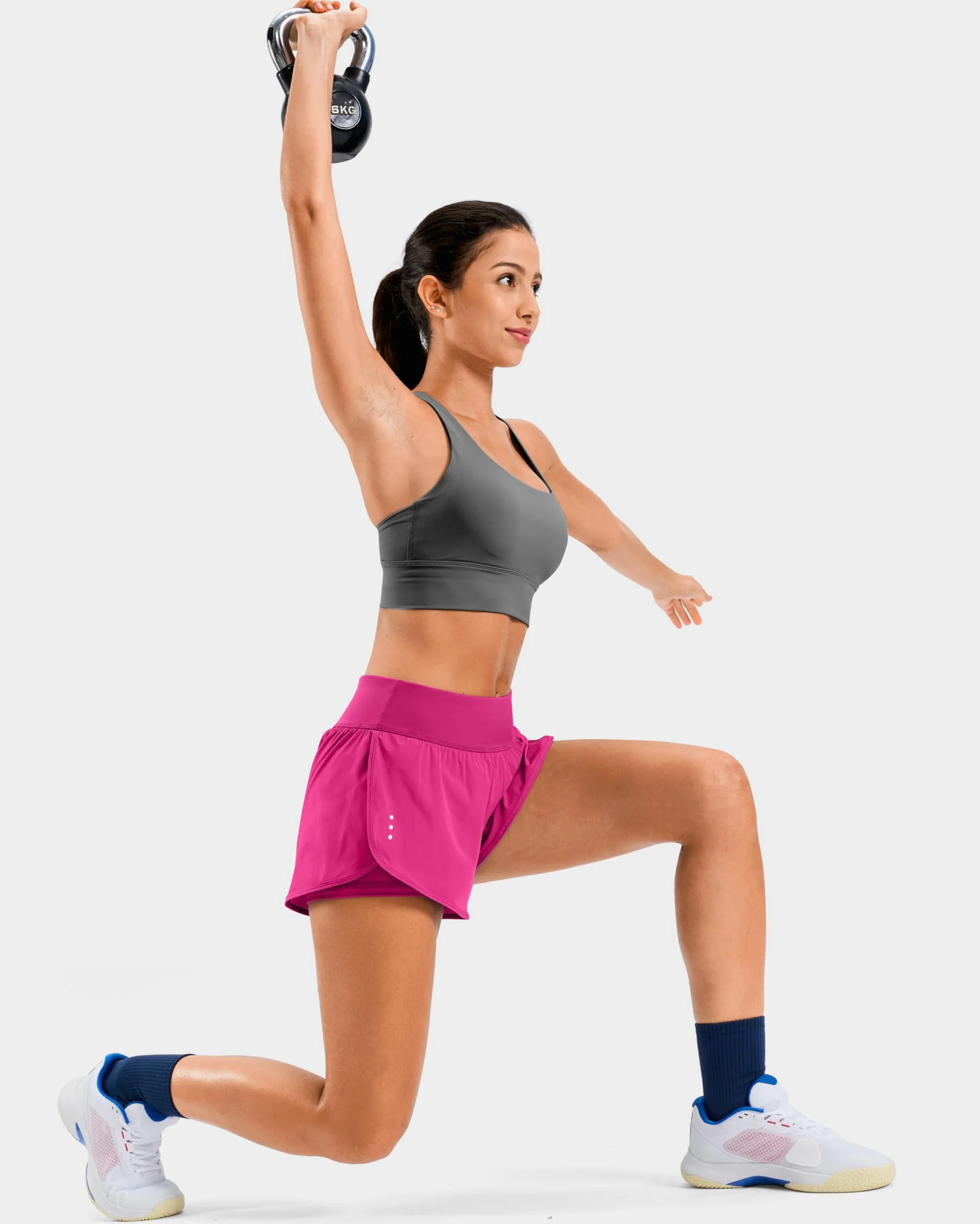 Soothfeel Pantalones cortos de correr para mujer con bolsillo con cremallera 2 en 1, cintura alta, para entrenamiento, gimnasio, yoga, pantalones cortos de elastano para mujer