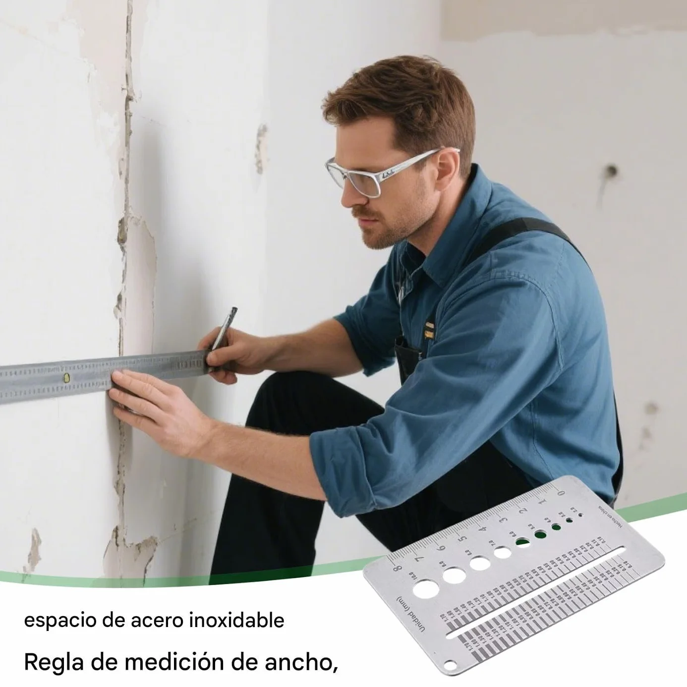 Regla de Precisión Milimétrica - Medidor de Ancho de Grietas en Acero Inoxidable para Hormigón