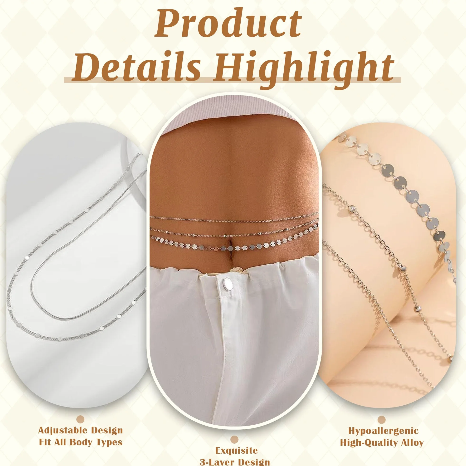 Cadena de Cintura Ajustable para Vientre, Collar de 3 Capas con diseño Vintage, cinturón para Bikini de Verano, joyería de Cuerpo para Mujeres, Regalo Elegante en Caja