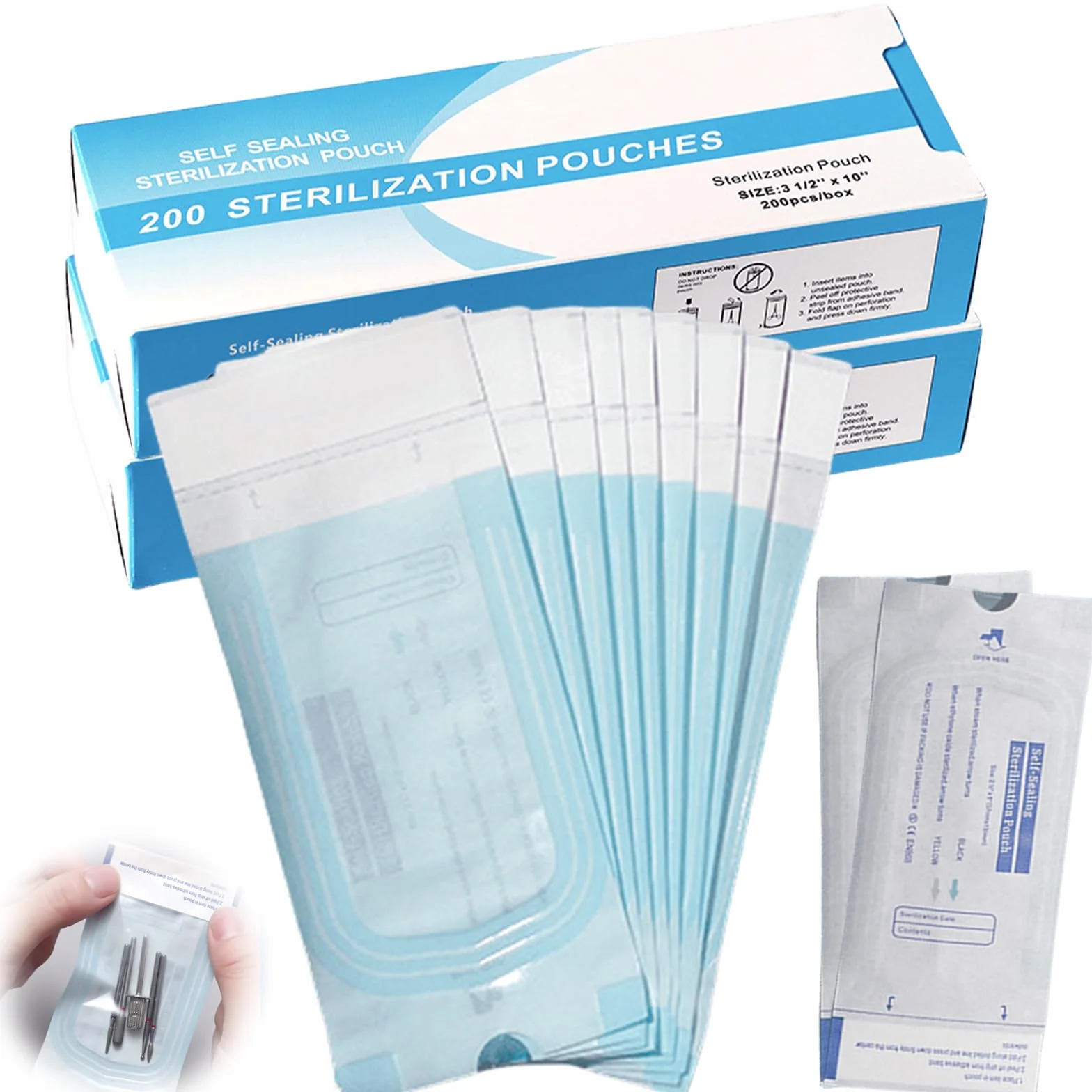Bolsas de esterilización autoadhesivas 90 mm x 260 mm desechables 400 unidades