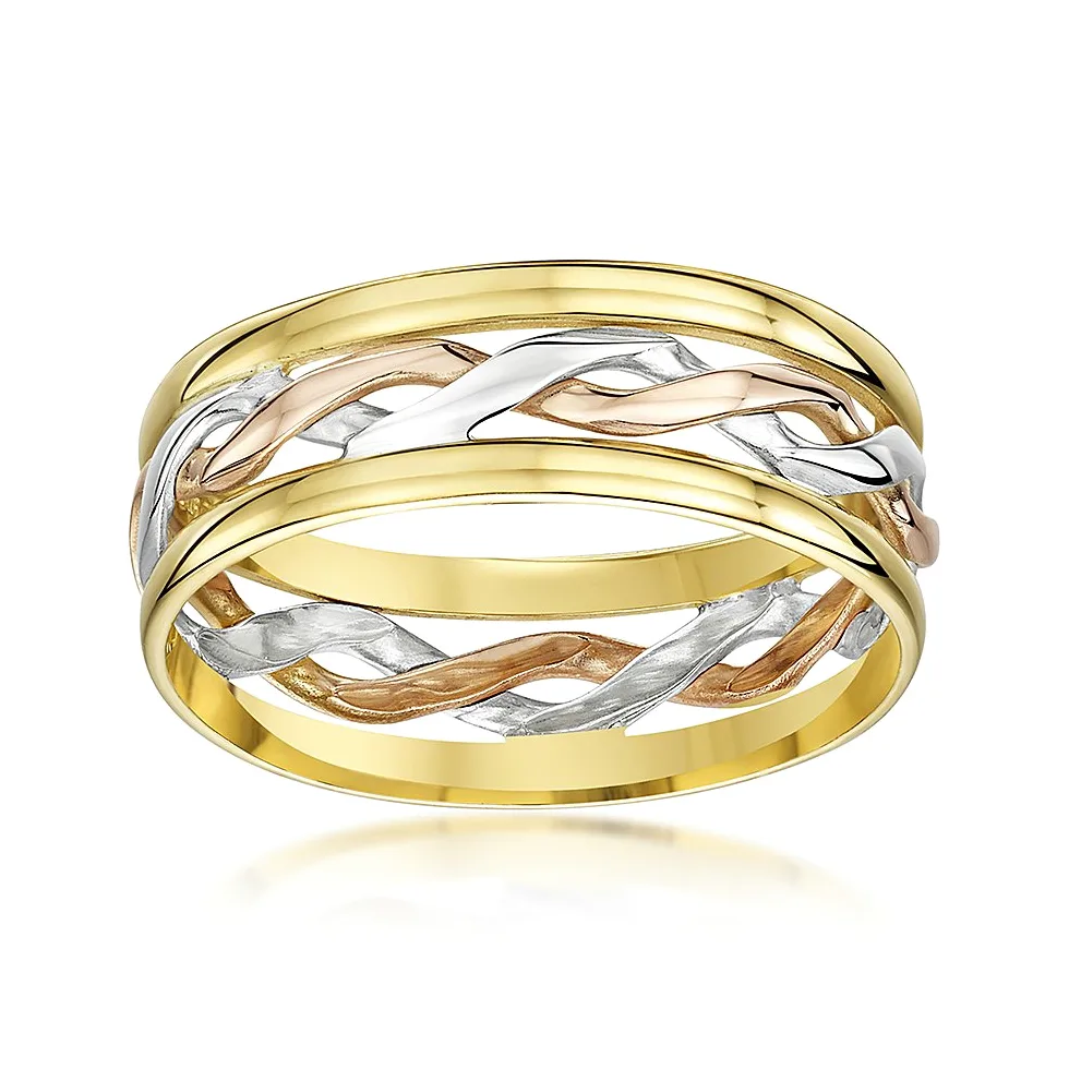 Theia Anillo de Bodas de Oro Blanco y Amarillo de 9k de 6 y 7mm Celta, Altamente Pulido