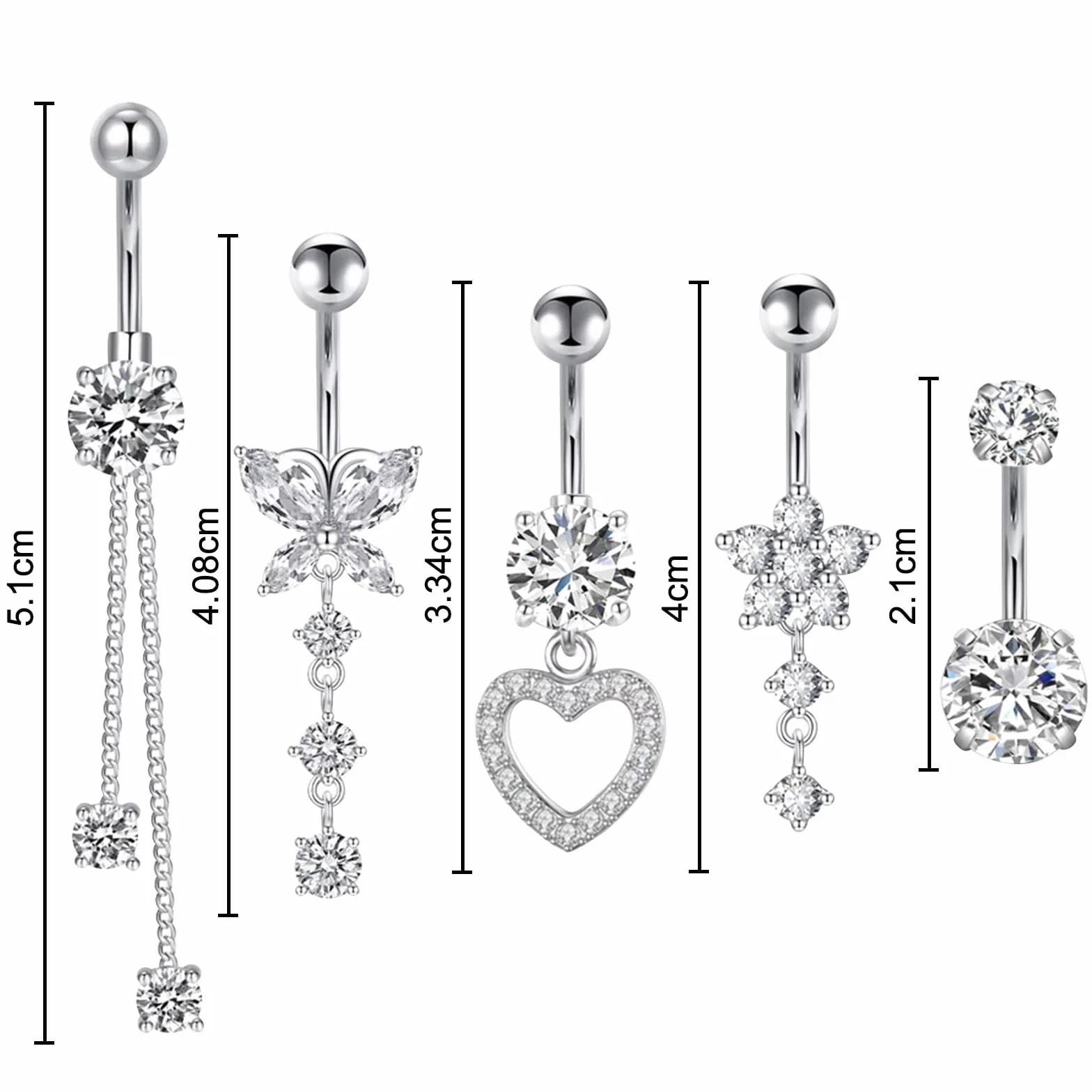 TYXHXTF 11 Pcs Piercings Ombligo para Mujeres, Piercings para Ombligo, Anillos para el Ombligo, Piercing Ombligo Embarazada Colgantes para Piercing de Ombligo Corazón Mariposa Anillos para Ombligo