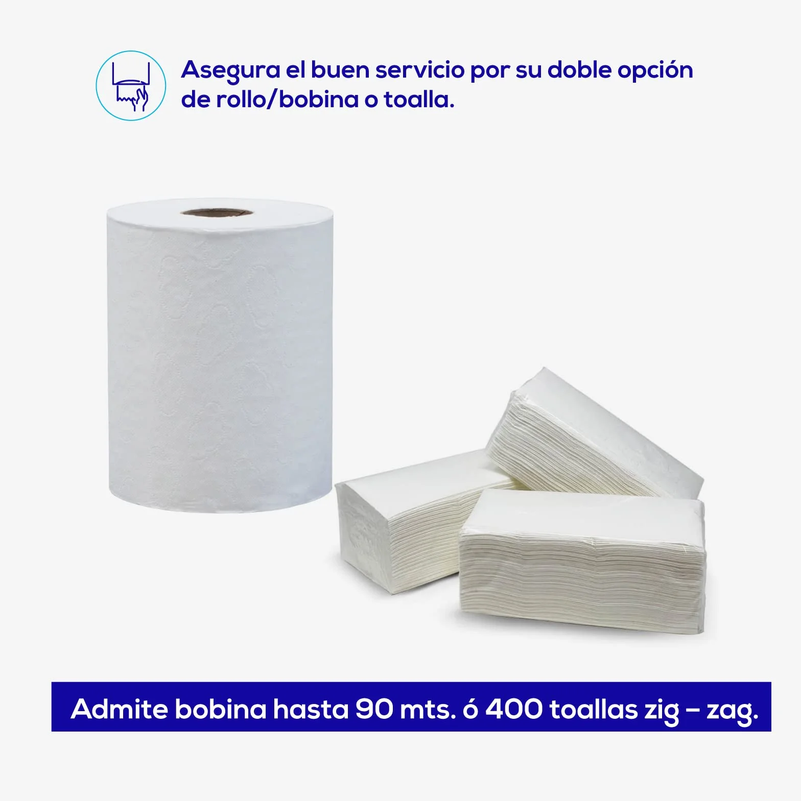 Jofel Dispensador de Papel de Manos Toallas Faciales Secamanos de Pared Combi 400 Toallitas Zig-Zag Bobina 90 mts Carcasa ABS Azur AH46000 SAN Fumé