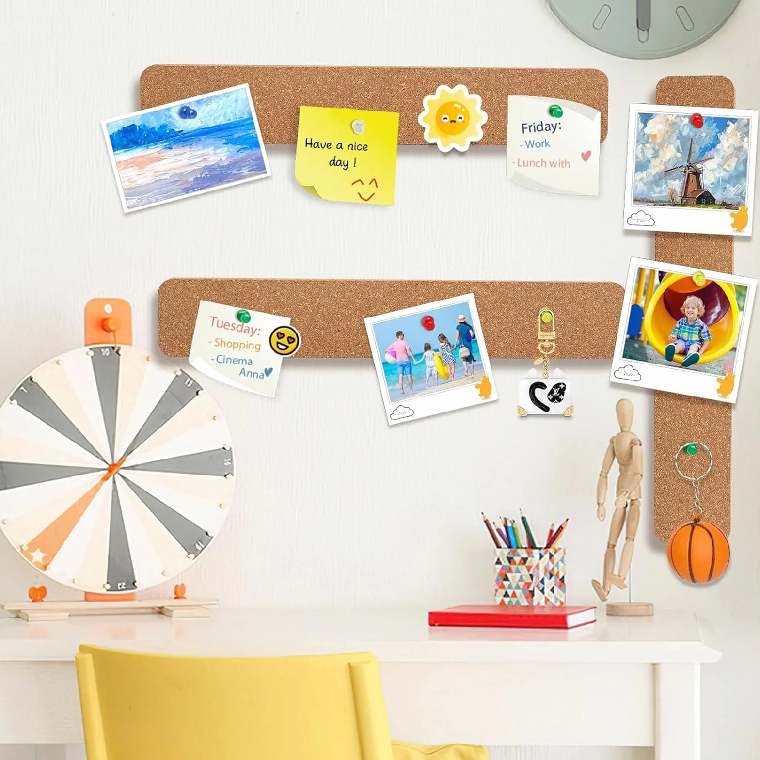 Tiras de corcho para pared autoadhesivas, 3 unidades, 3x2 pulgadas, con 50 chinchetas