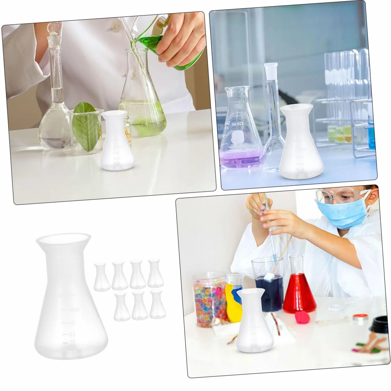 Juego De Matraces Erlenmeyer De Plástico 50Ml 8 Piezas Para Laboratorio