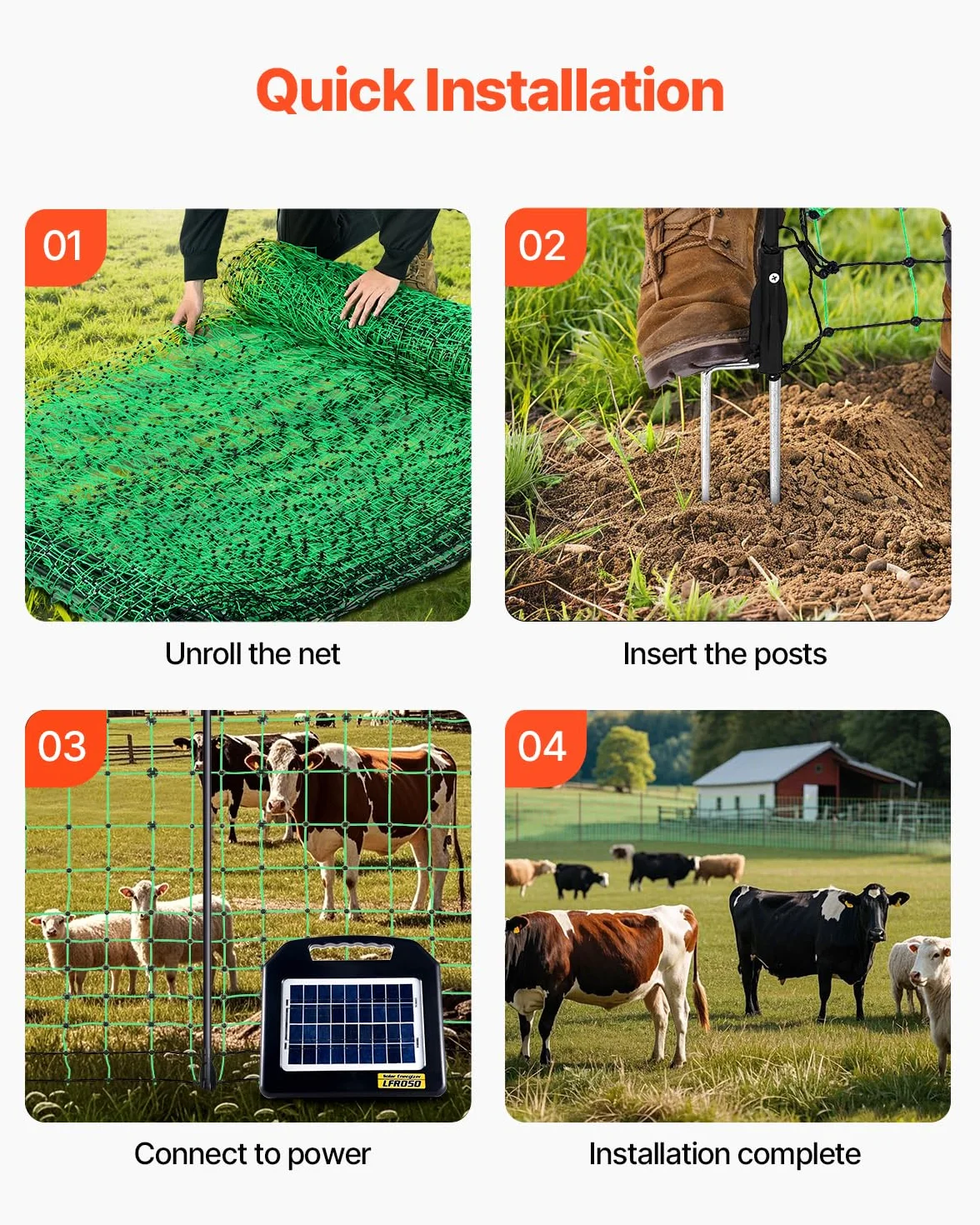 VEVOR Kit de red para cerca eléctrica de PE 0,88 x 49,98 m con postes de doble púa para cabras ovejas