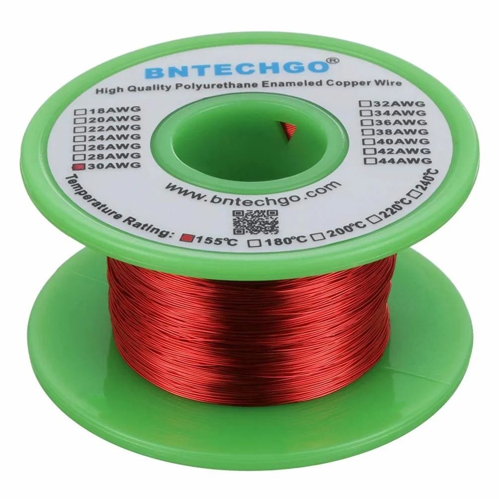 BNTECHGO Alambre magnético 30 AWG cobre esmaltado 4 oz bobina roja