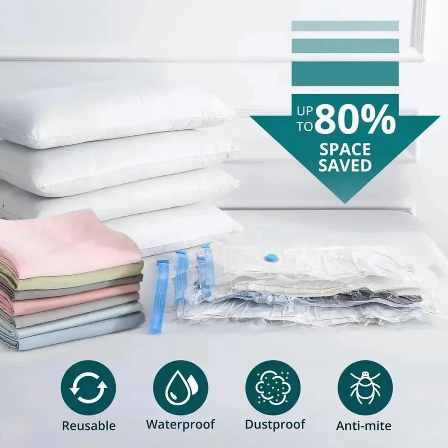 Organizador Maleta Bolsas ahorradoras de espacio for edredones, mantas, ropa, organizador embalaje viaje for el hogar, bomba manual incluida(6 Pack Combo)