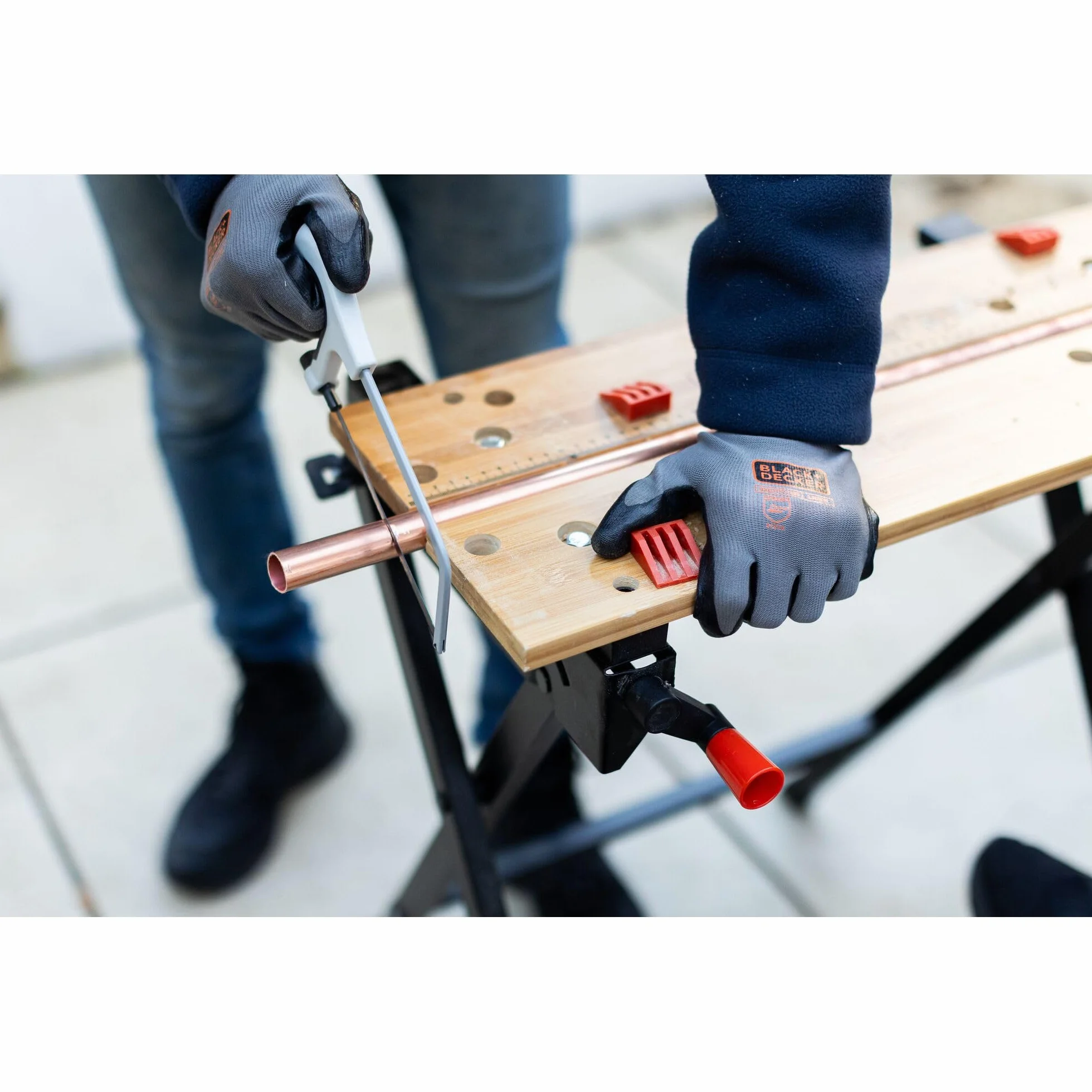 BLACK+DECKER WORKMATE WM301-XJ Banco de Trabajo Plegable, Doble Manivela, Patas Antideslizantes, Bambú y Acero, Negro