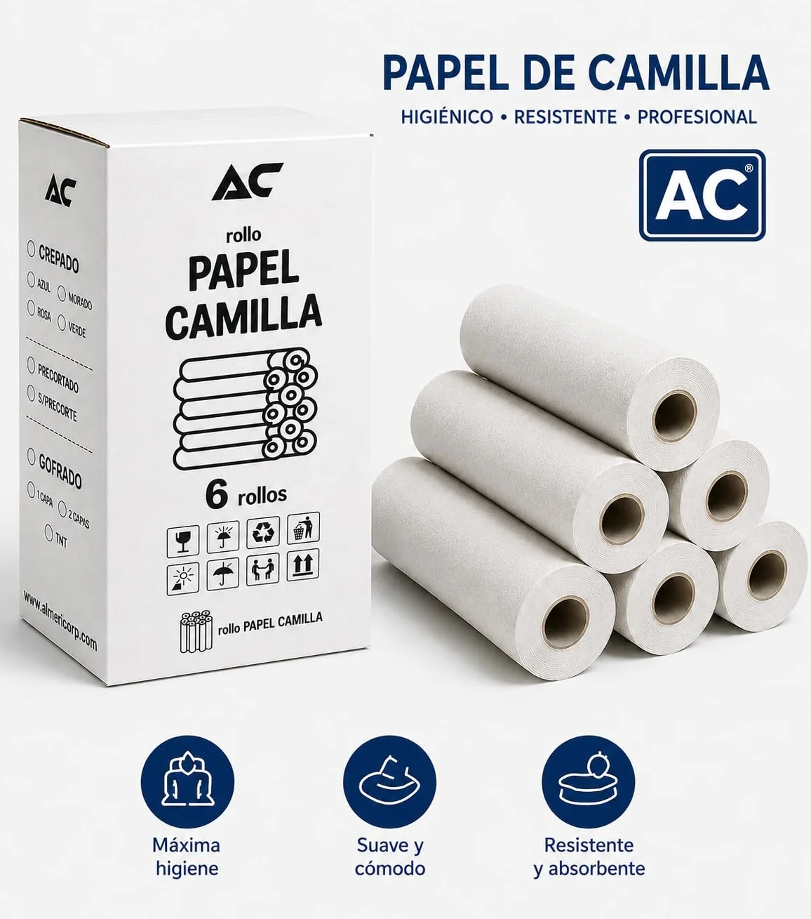 Rollo de papel camilla sin precorte ECO blanco 6 unidades