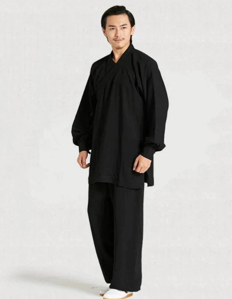 Uniformes De Tai Chi Ropa De Kung Fu De Lino para Hombre Ropa Unisex De Manga Larga para Artes Marciales Uniforme De Taekwondo,Black-XXXL