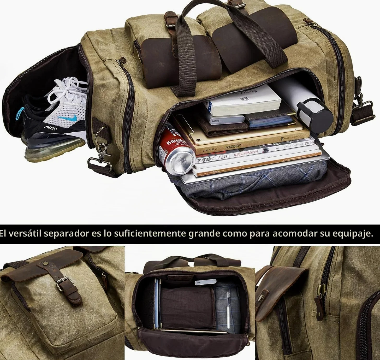 Bolsa de Viaje de Lona Impermeable con Compartimento para Zapatos, Bolso de Fin de Semana Vintage para Hombre y Mujer, Gran Capacidad, Multiusos para Negocios, Gimnasio y Actividades al Aire Libre