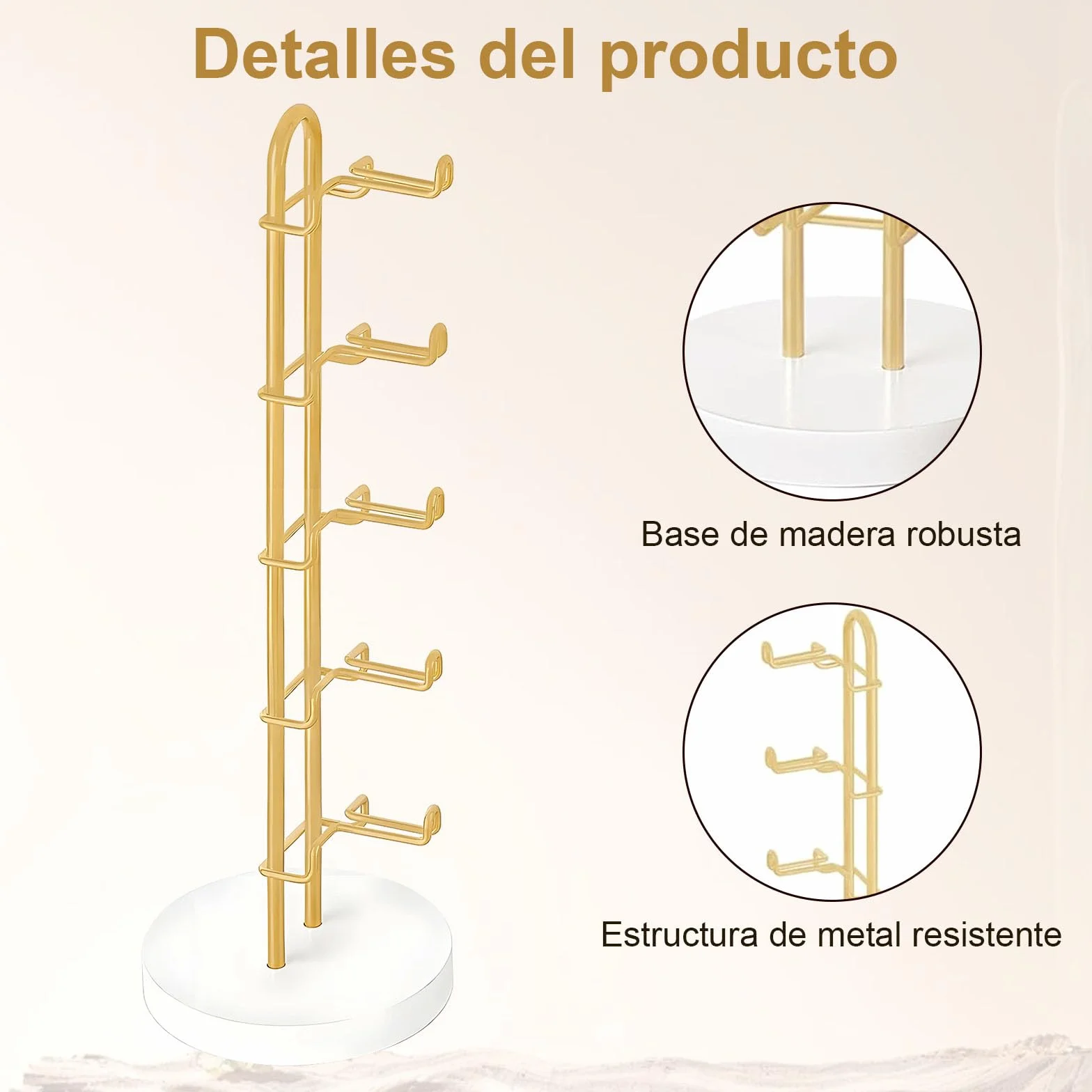 Soporte para Gafas de Sol Expositor Organizador Elegante de Metal con Base de Madera para 5 Pares