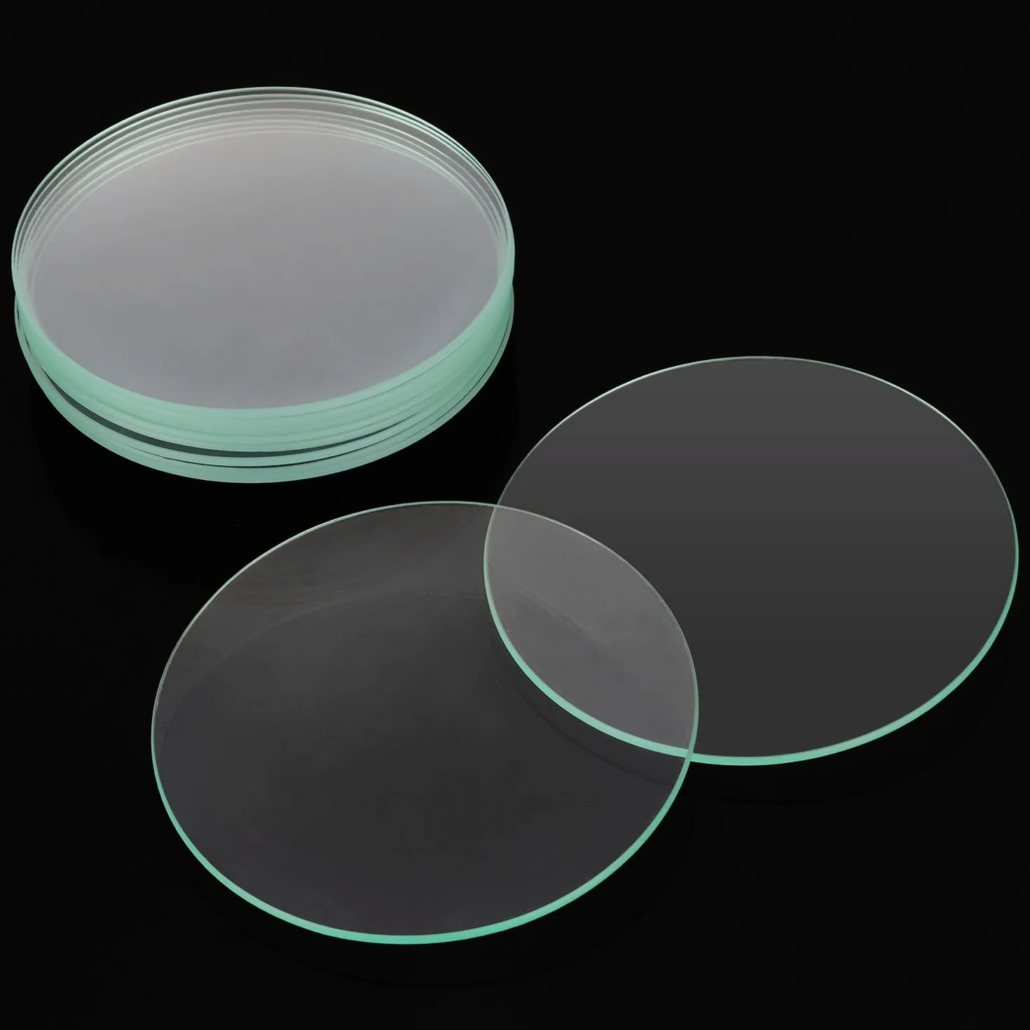 Placas de Reloj de Vidrio Borosilicato 70 mm Ronda Oblata con Borde Rectificado, 10 Piezas