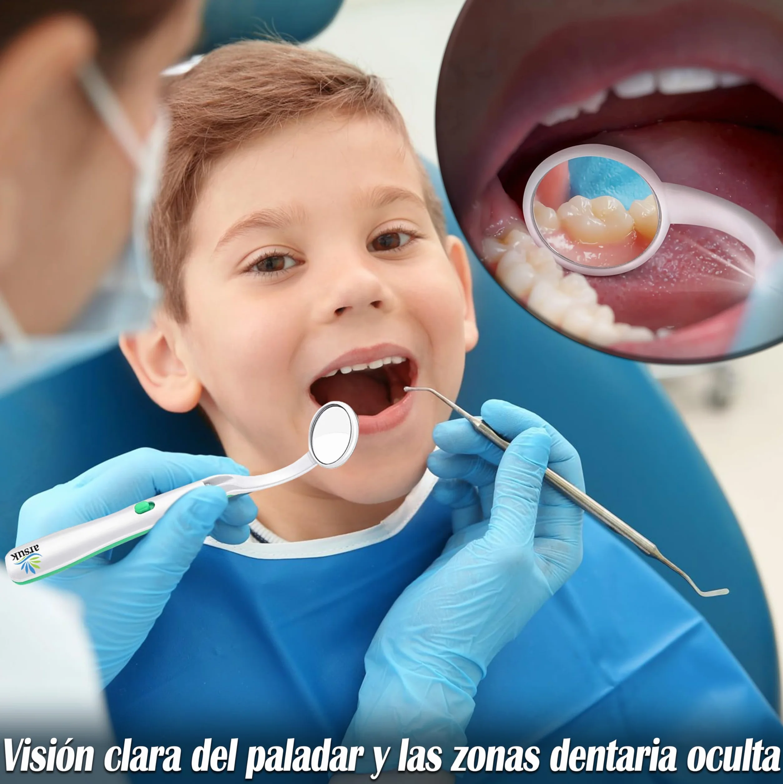 ARSUK Espejo dental LED antivaho 15 cm para inspección bucal, paquete de 2