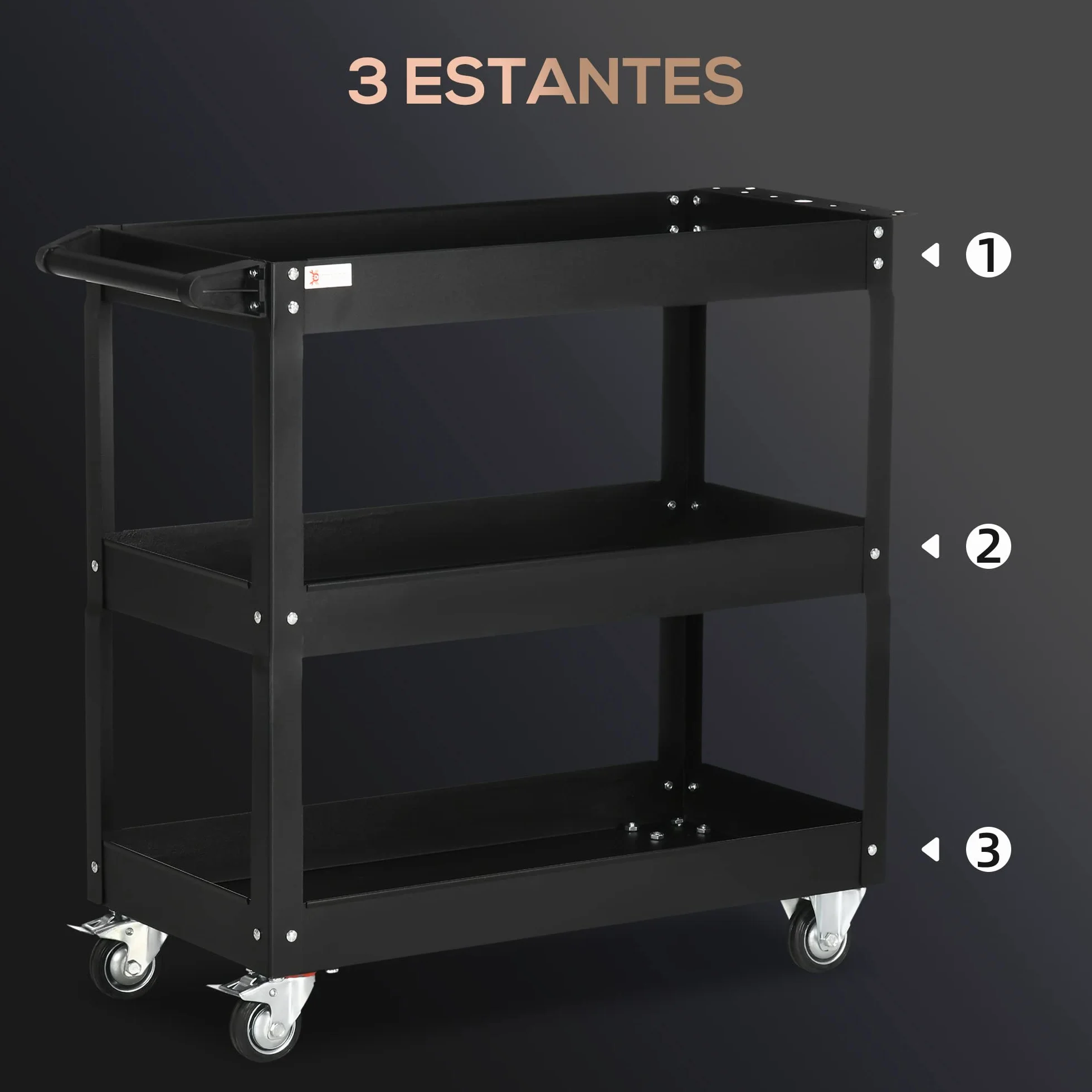 DURHAND Carro de Herramientas con Ruedas 150 kg 83x35,3x76 cm Negro Acero 3 Estantes Taller