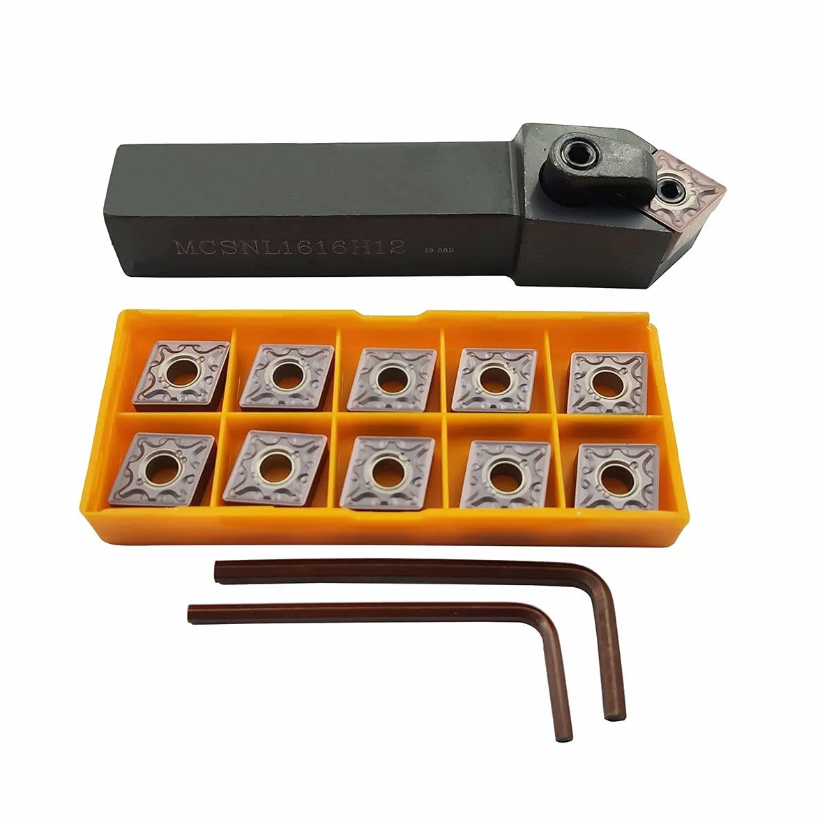 Soporte para herramientas de torneado MCSNL1616H12 con 10 insertos de carburo CNMG120408-MA