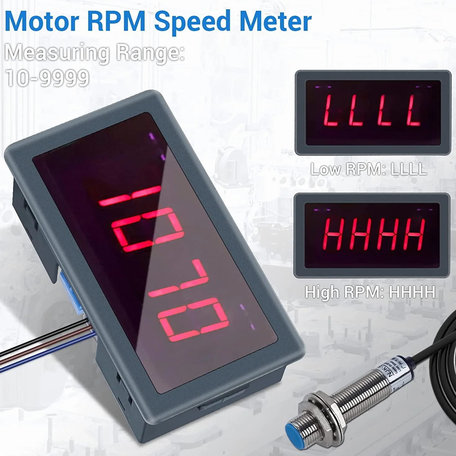 DONGKER Tacómetro digital LED AC 230 V 110 V RPM con interruptor de proximidad sensor NPN