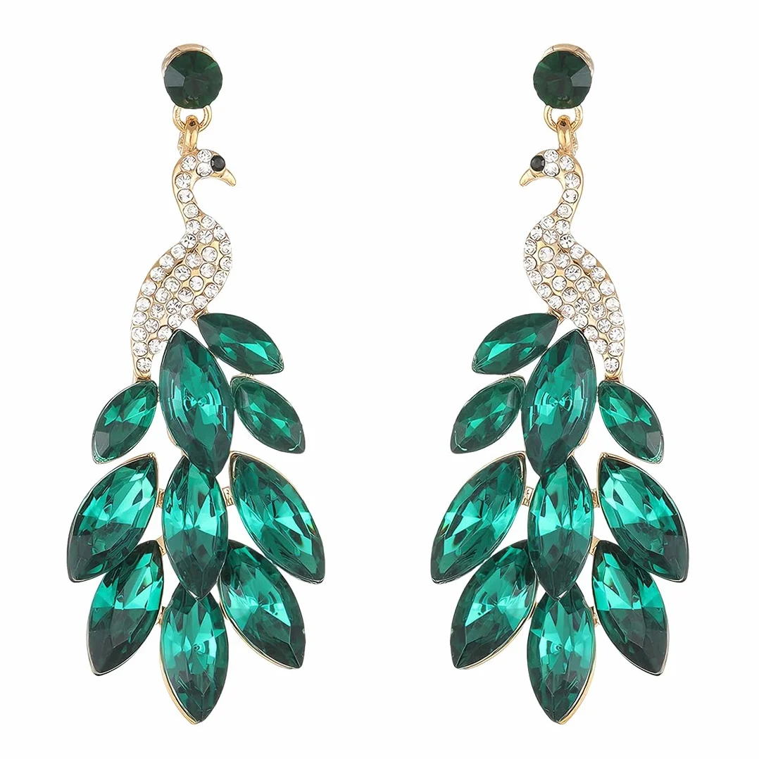 1 par de pendientes de mujer con borlas Pendientes de pavo real de cristal Boho con cuentas en cascada Aretes de gota con flecos, verde