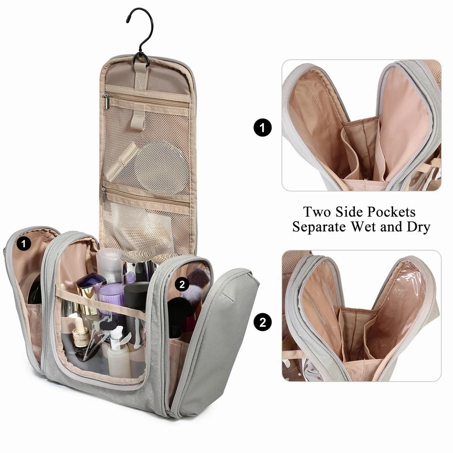 Neceser Bolsas de Viaje Colgantes, Nuevo Organizador de Maquillaje Transparente Impermeable, Gran Capacidad, Neceser cosmético, Estuche organizadores(Black,L)