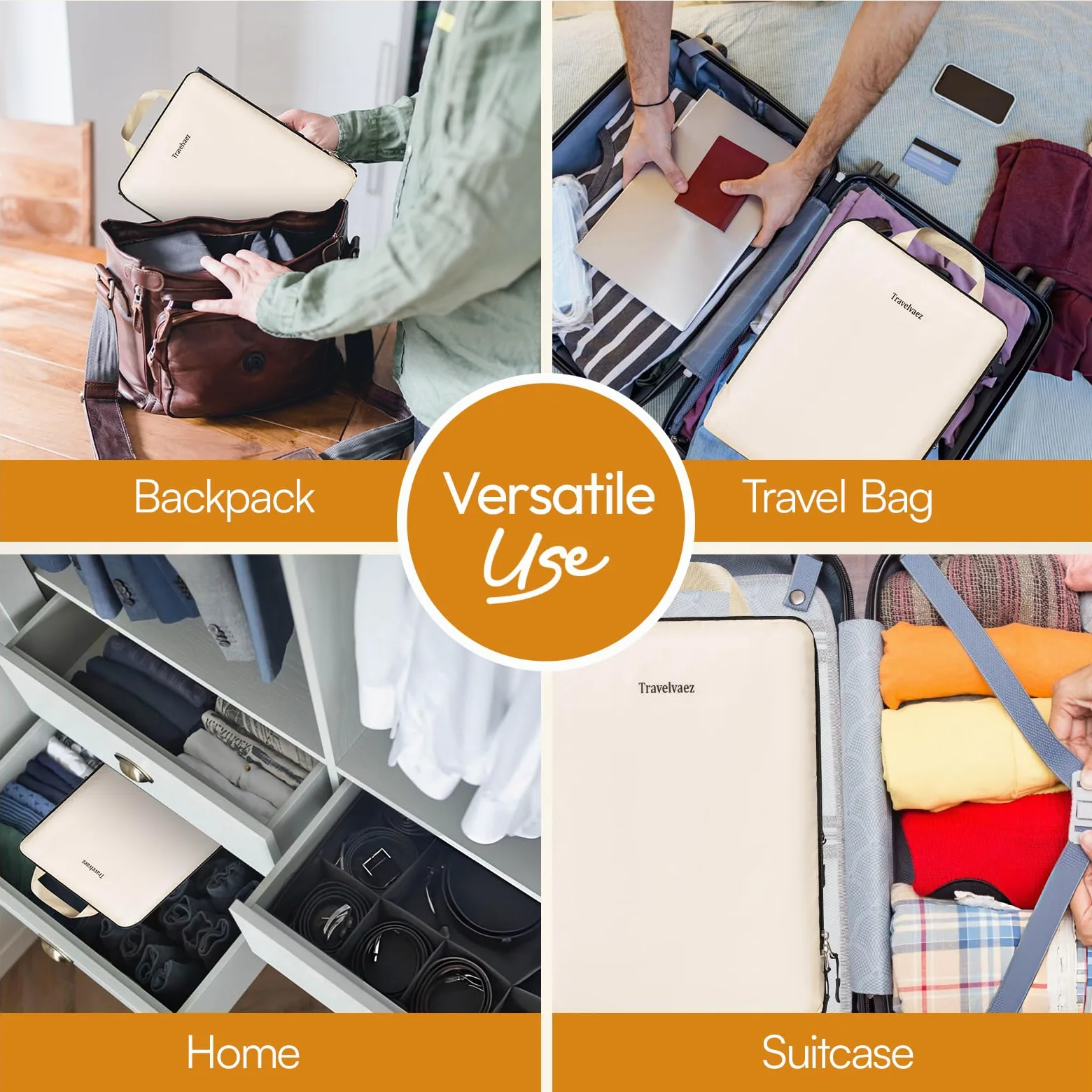 Juego de 6 cubos de embalaje de compresión para viajes. Bolsas de compresión de viaje expandibles para empacar. Organizador de equipaje y maleta. Bolsas de compresión para viajes., Beige
