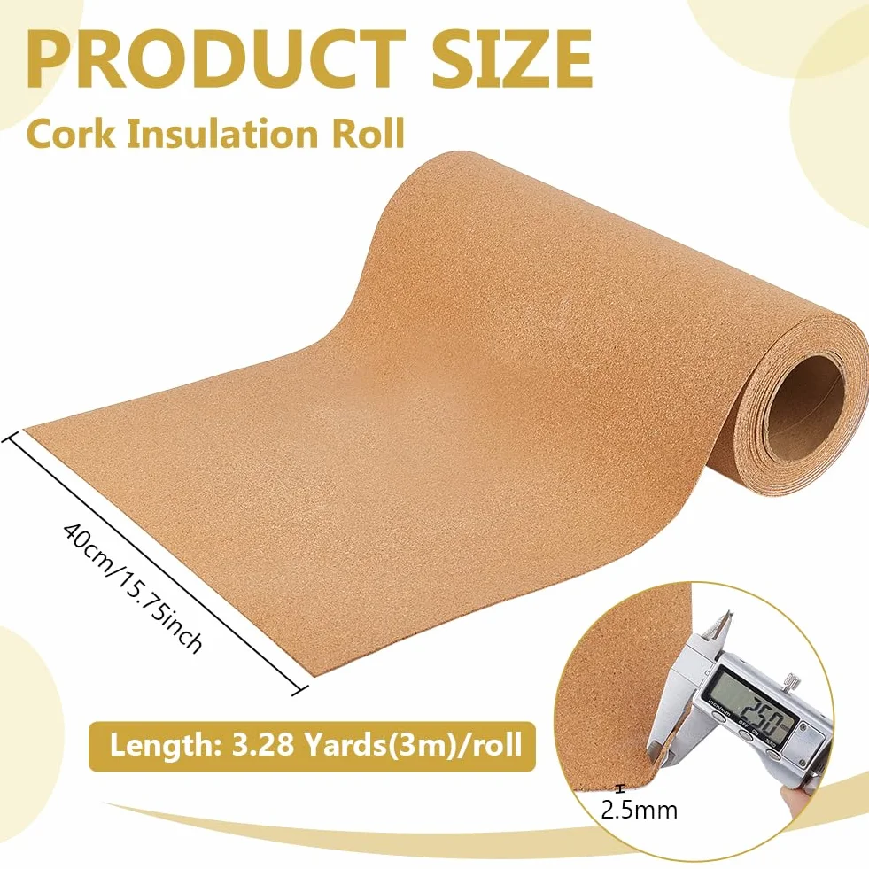 BENECREAT Rollo de Corcho Autoadhesivo 300x40cm 2.5mm Grosor para Manualidades Decoración de Paredes