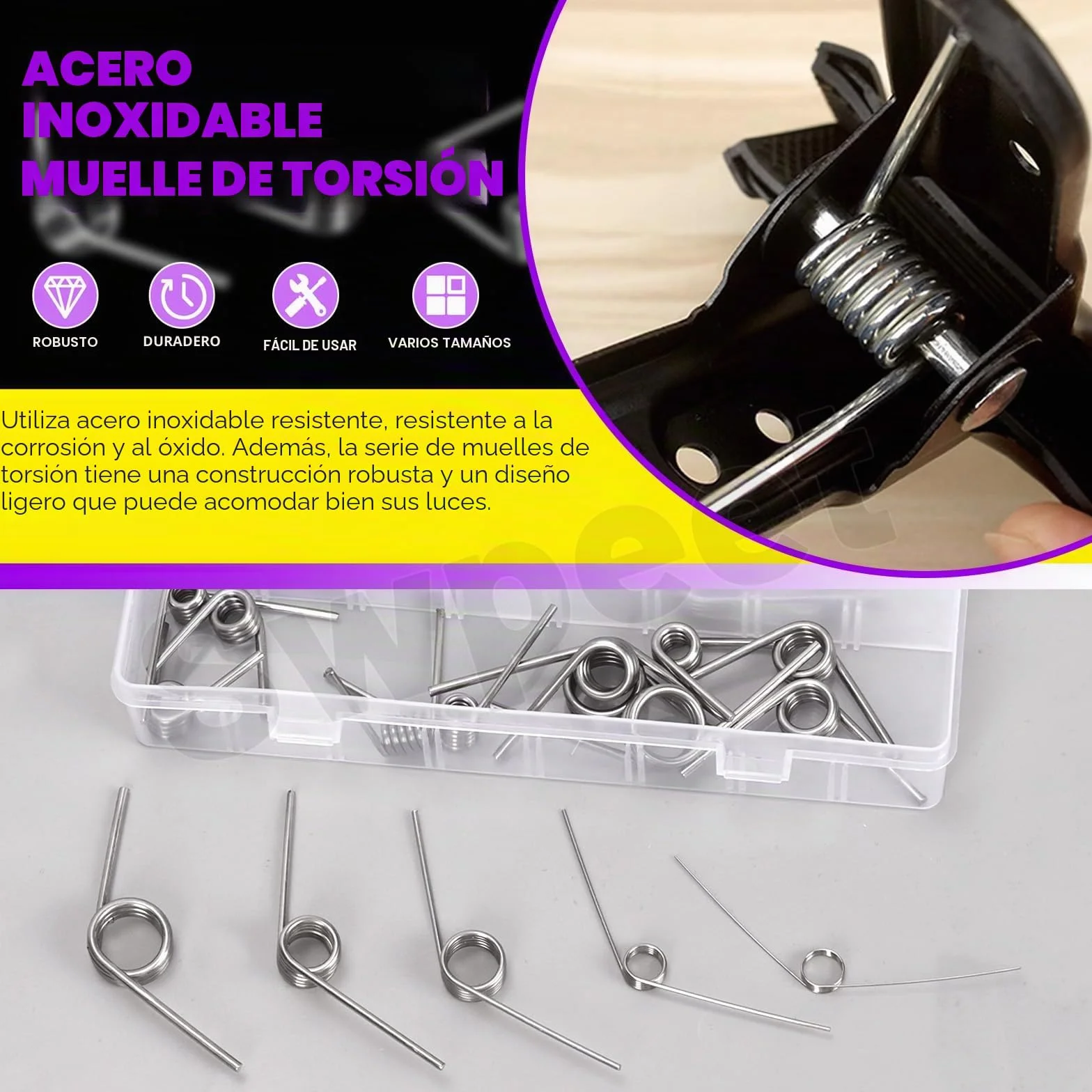 Swpeet Juego de 45 resortes torsionales de acero inoxidable 45/90/120 grados 15 tamaños