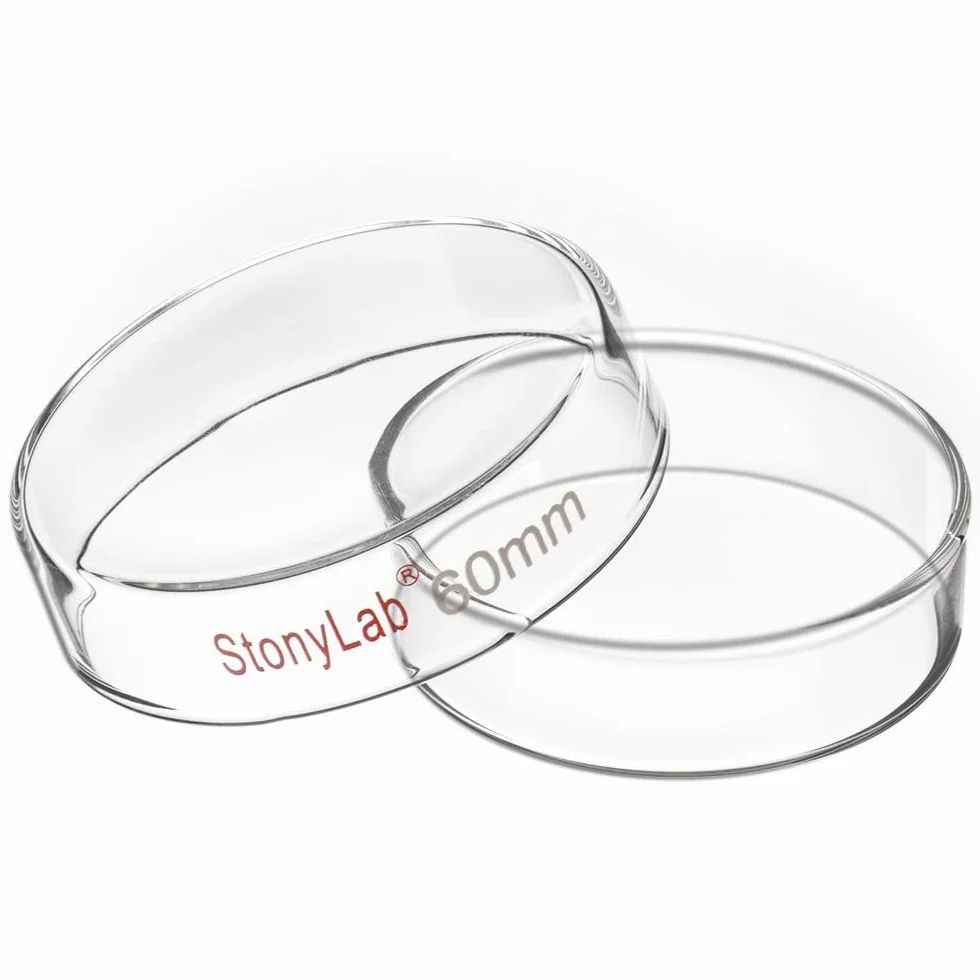 Placa de Petri Vidrio 60x15 mm Borosilicato Esterilizable Autoclave con Tapa Transparente Laboratorio