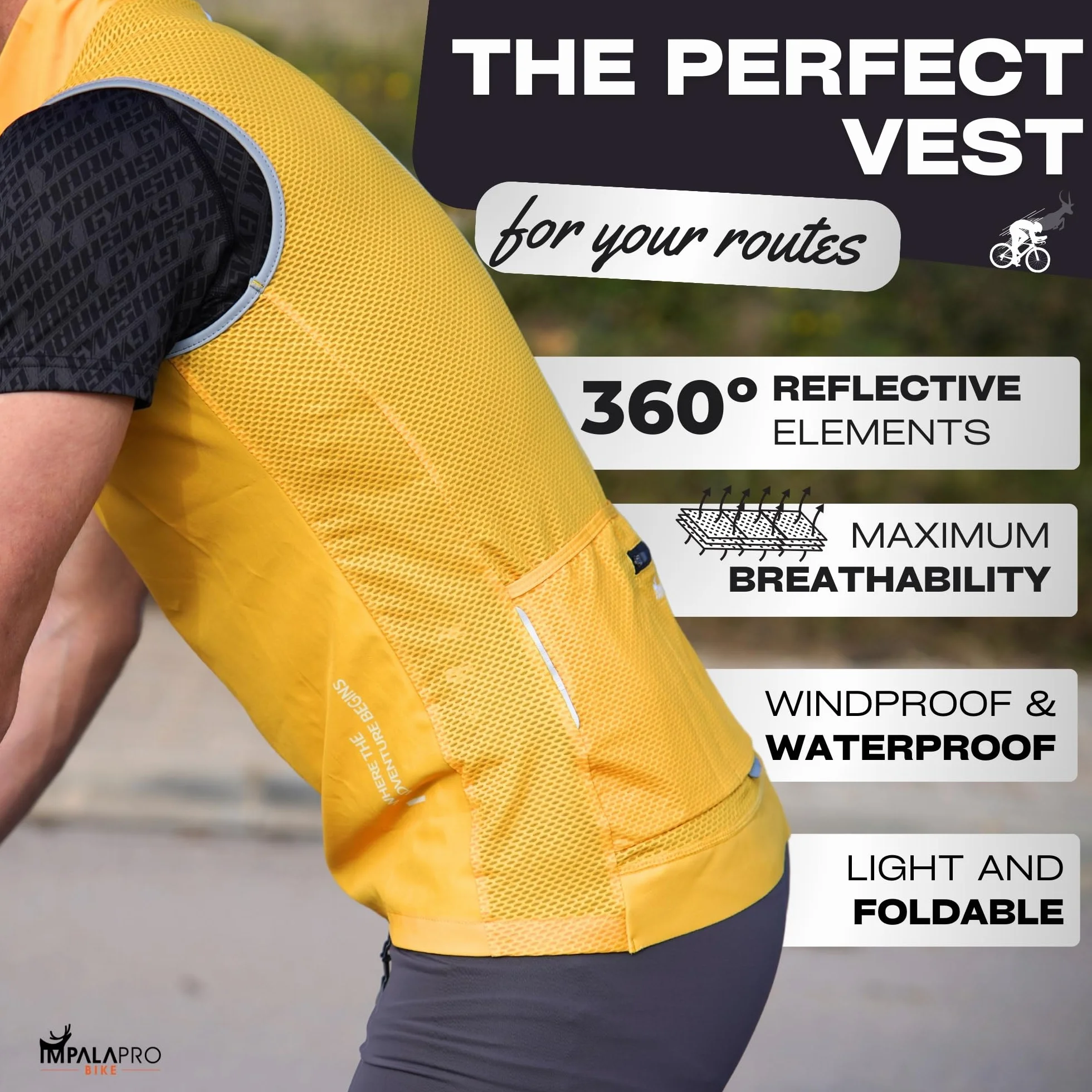 IMPALAPRO Chaleco Cortavientos Ciclismo Hombre y Mujer Ultraligero, Transpirable y Resistente - Protección Contra el Viento y la Lluvia