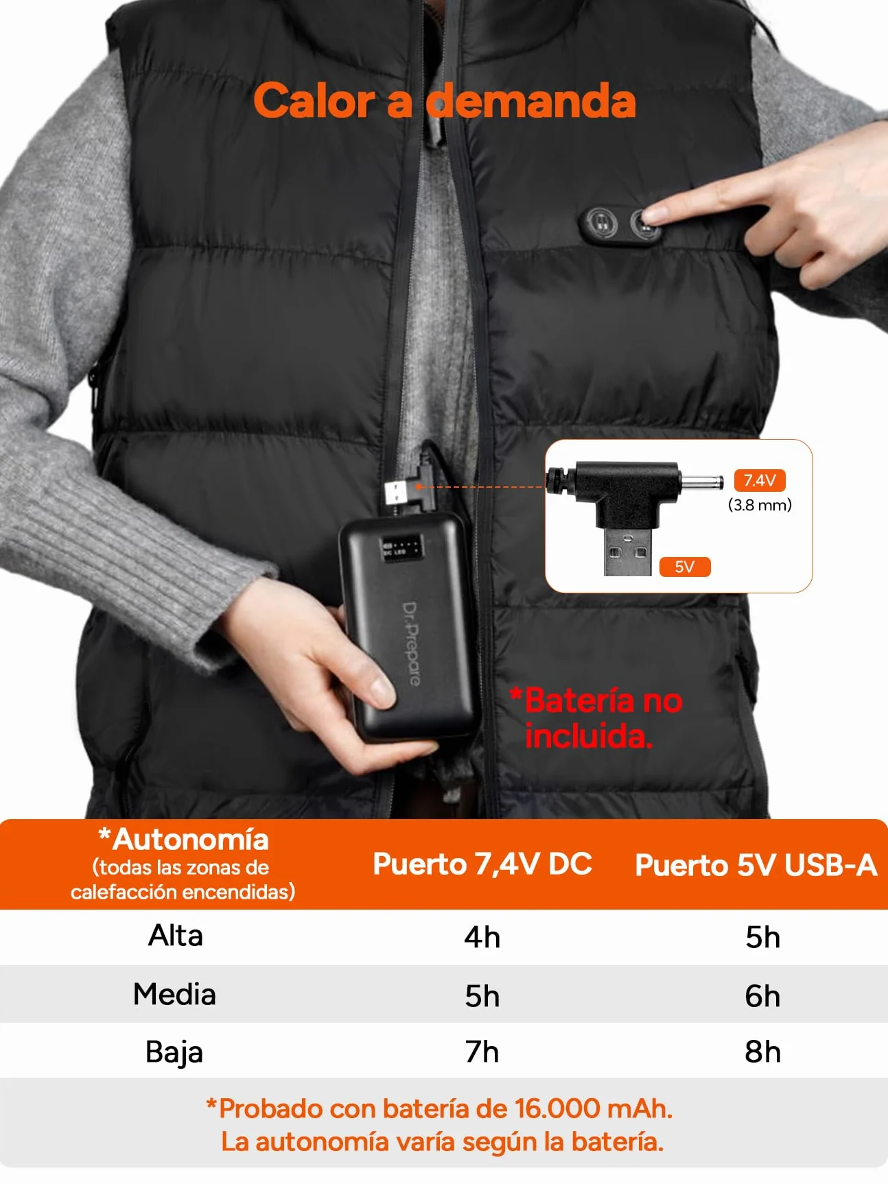 DR.PREPARE Chaleco Calefactable para Hombre y Mujer, 3 Niveles de Calefacción 10 Zonas Chaleco Térmico para Esquí Pesca Senderismo Camping