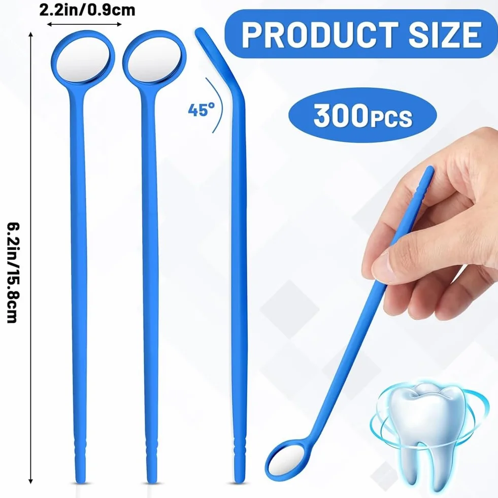 Espejo Dental Desechable 300 Piezas Antivaho Empaquetado Individualmente Azul