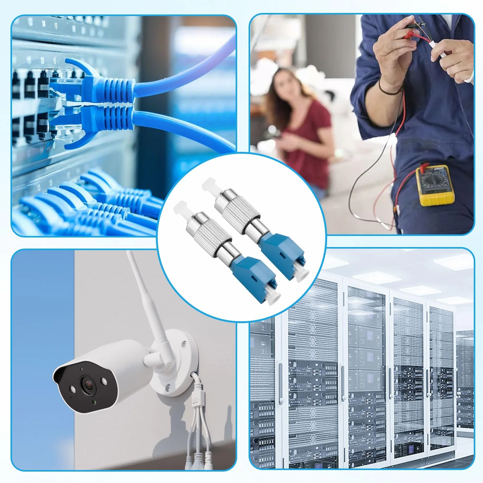 2 Piezas Adaptador Híbrido Fibra Óptica LC Hembra a FC Macho Conectores Modo Único para Medidores de Potencia Telecomunicaciones