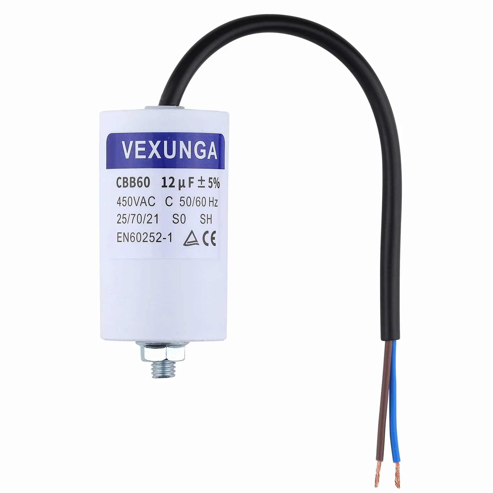 CBB60 Condensador de Arranque 12µF 450V 40x70MM Cable M8